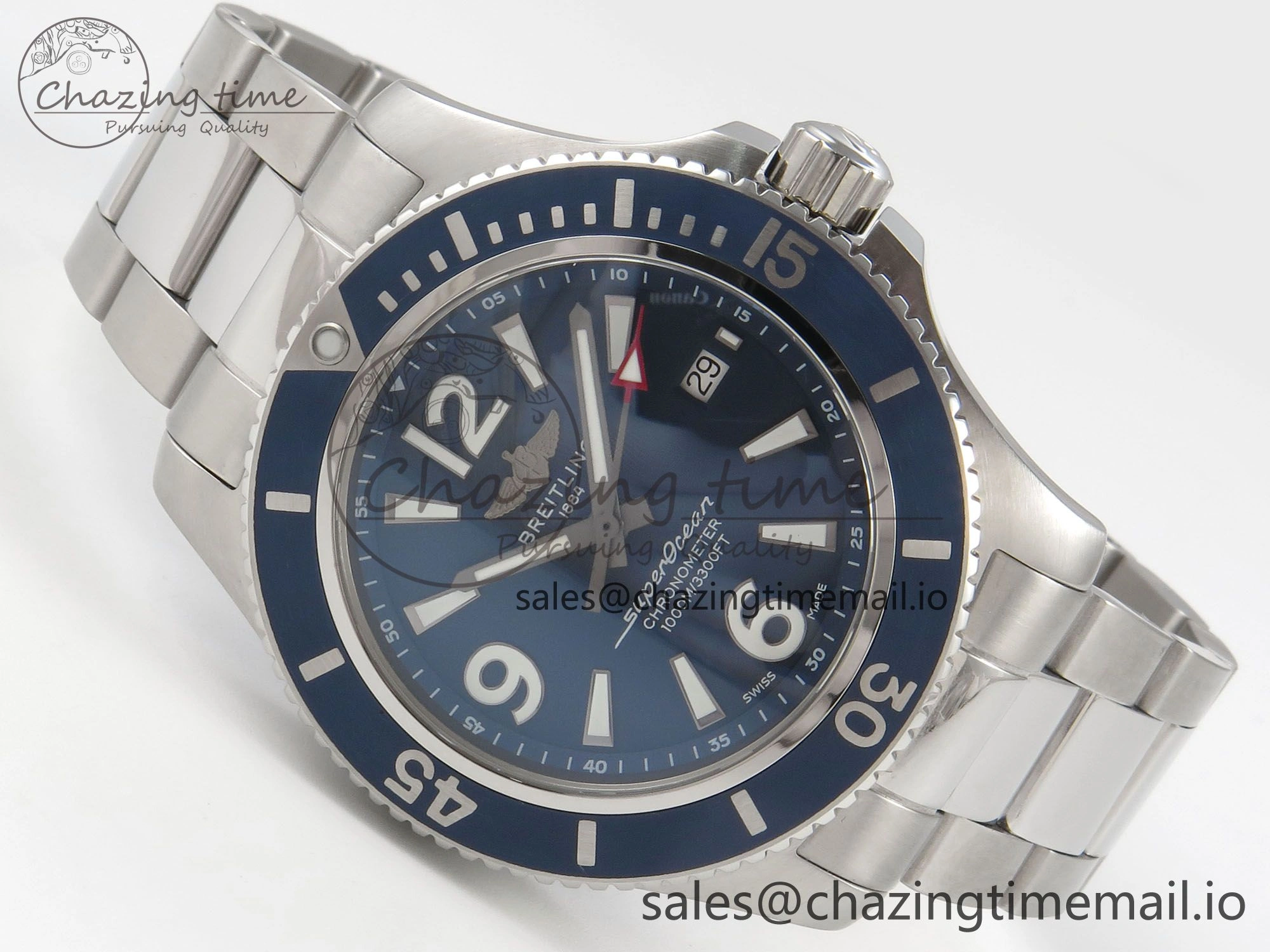 Superocean 44mm SS TF 1:1 Best Edition Blue Dial Blue Bezel on SS Bracelet A2824 V2