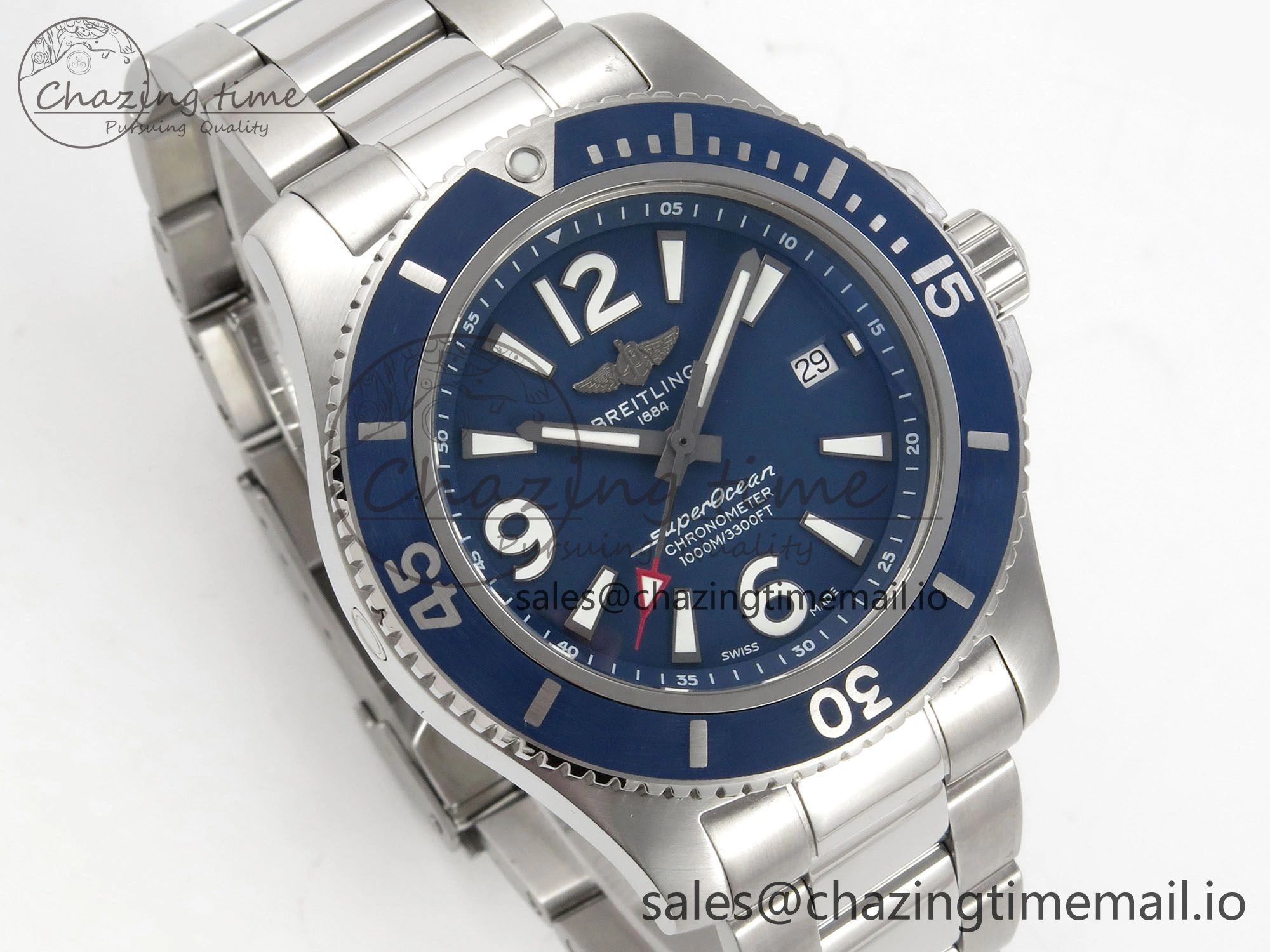 Superocean 44mm SS TF 1:1 Best Edition Blue Dial Blue Bezel on SS Bracelet A2824 V2
