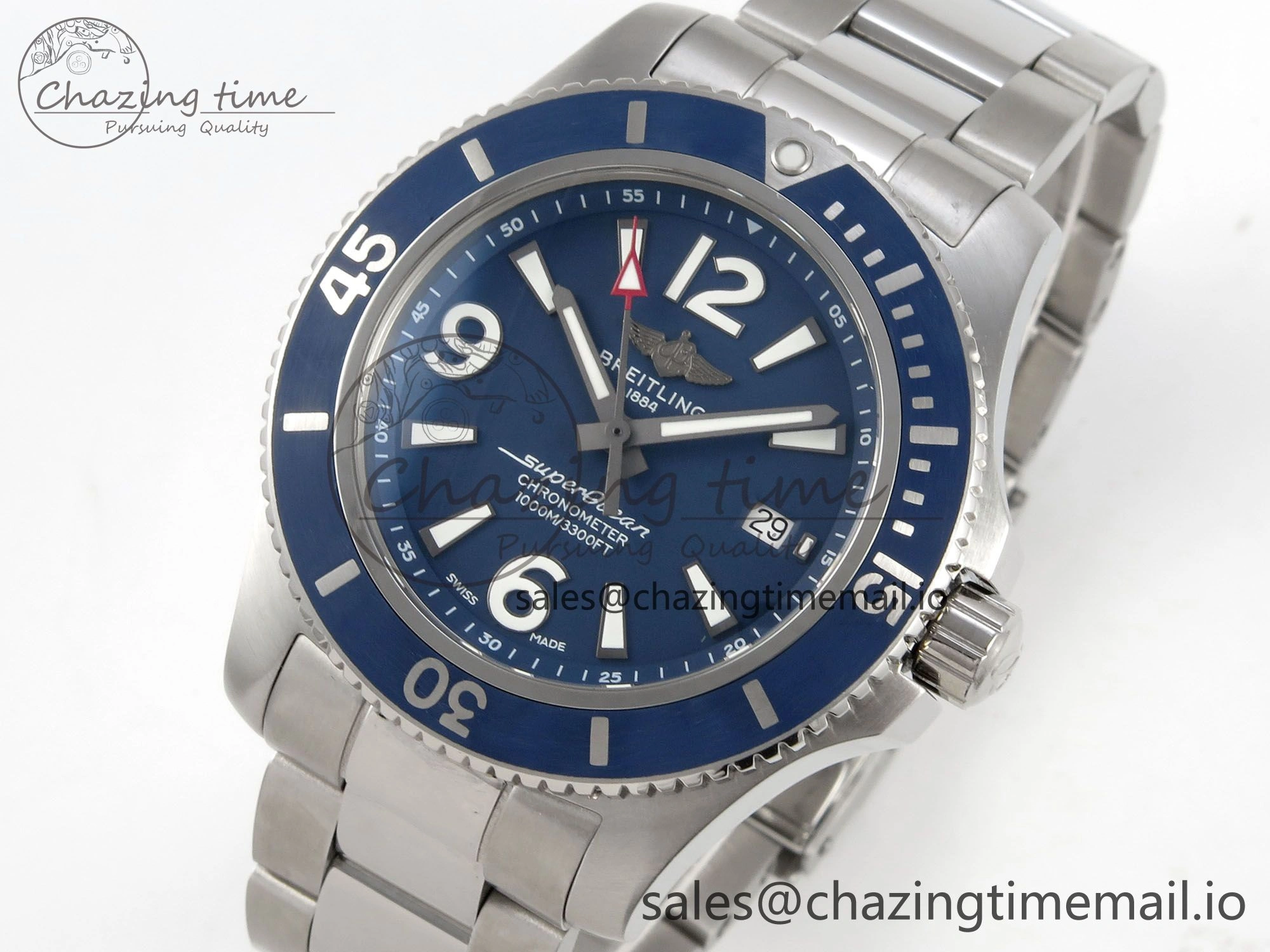 Superocean 44mm SS TF 1:1 Best Edition Blue Dial Blue Bezel on SS Bracelet A2824 V2