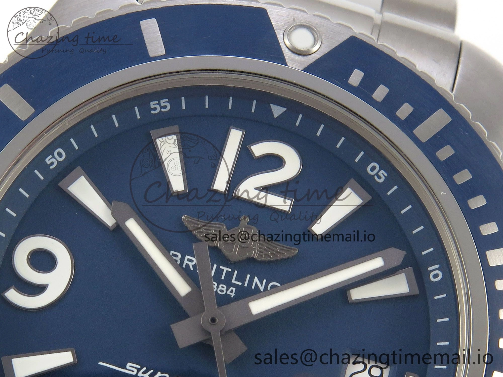 Superocean 44mm SS TF 1:1 Best Edition Blue Dial Blue Bezel on SS Bracelet A2824 V2