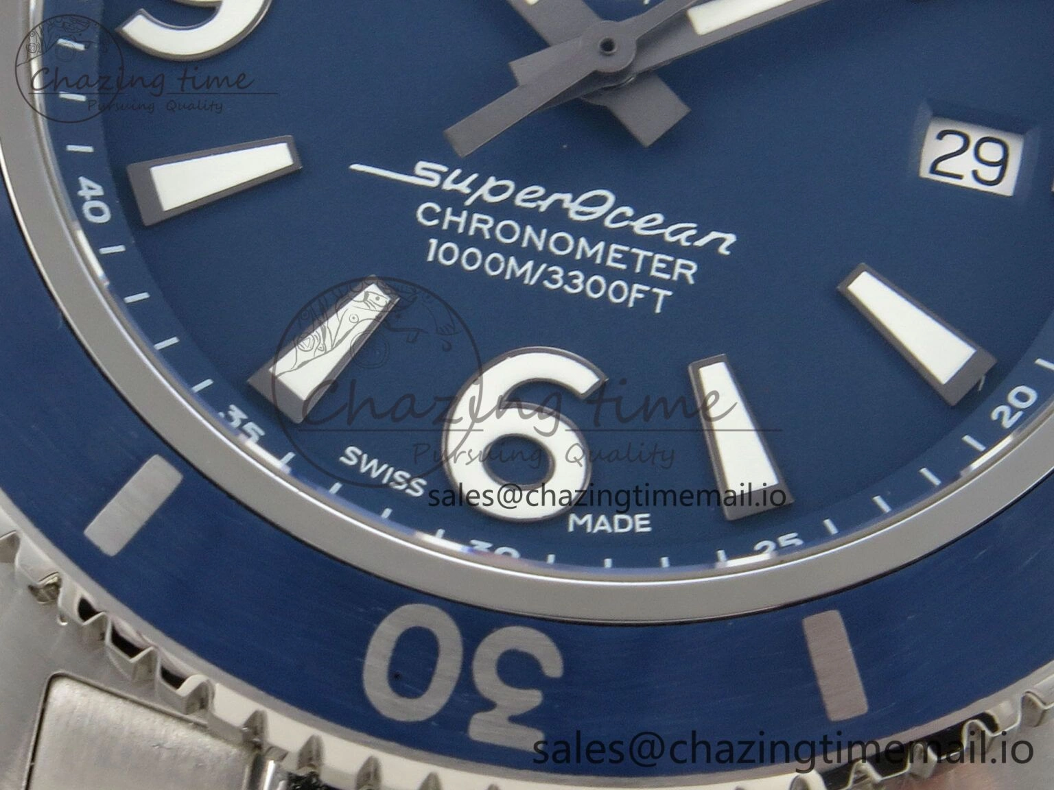 Superocean 44mm SS TF 1:1 Best Edition Blue Dial Blue Bezel on SS Bracelet A2824 V2