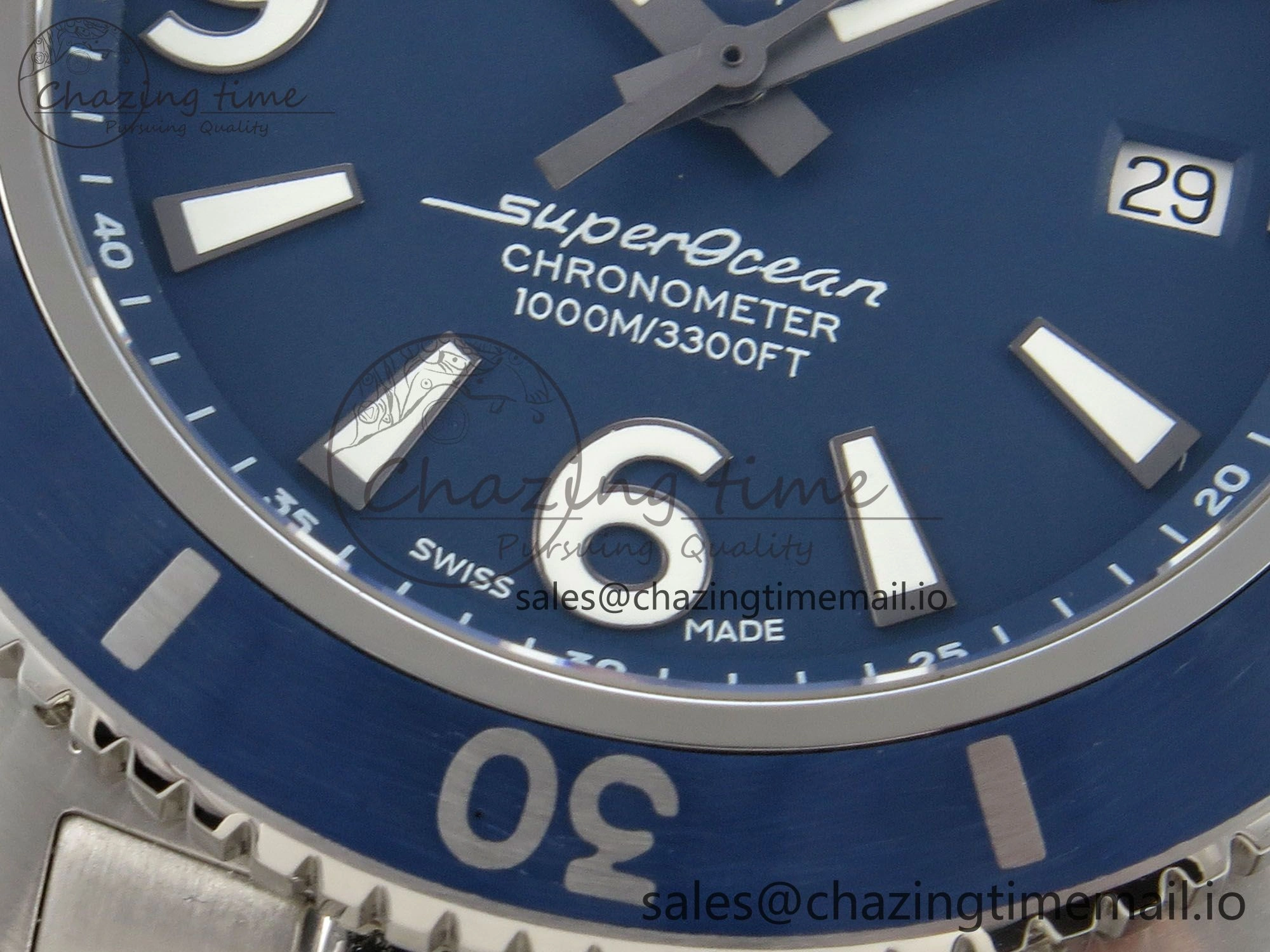 Superocean 44mm SS TF 1:1 Best Edition Blue Dial Blue Bezel on SS Bracelet A2824 V2