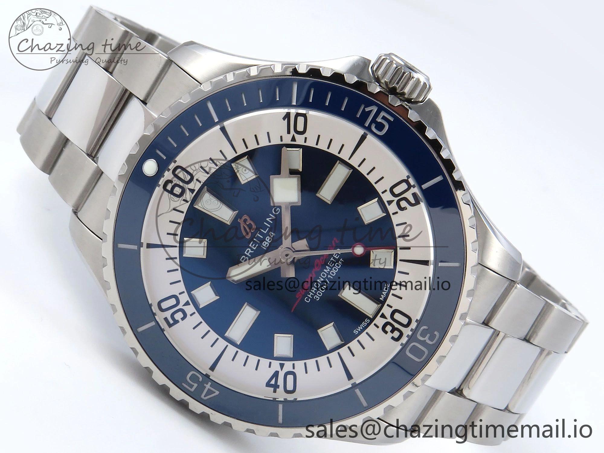 Superocean 44mm SS TF 1:1 Best Edition Blue Dial Blue Bezel on SS Bracelet A2824