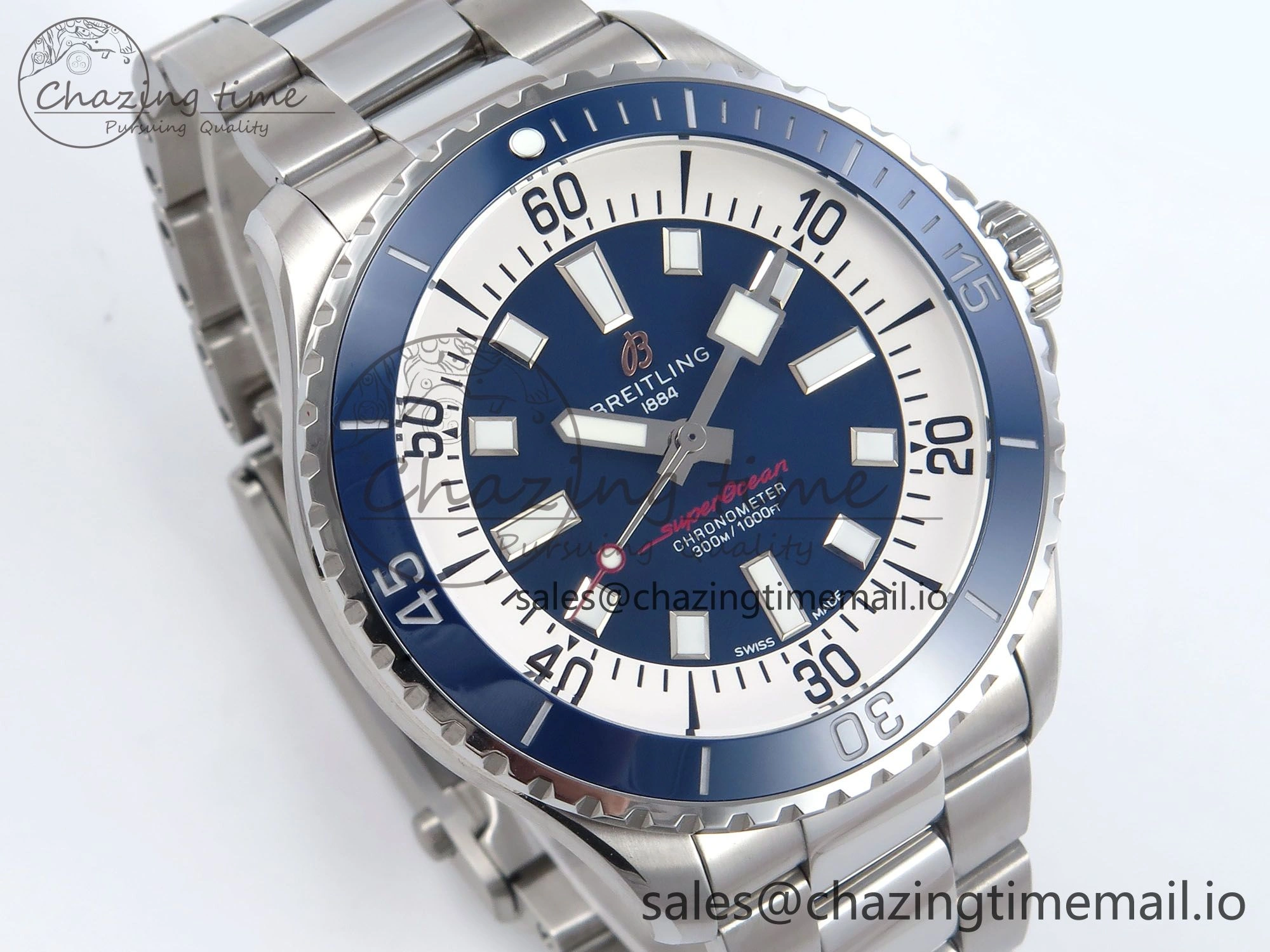Superocean 44mm SS TF 1:1 Best Edition Blue Dial Blue Bezel on SS Bracelet A2824