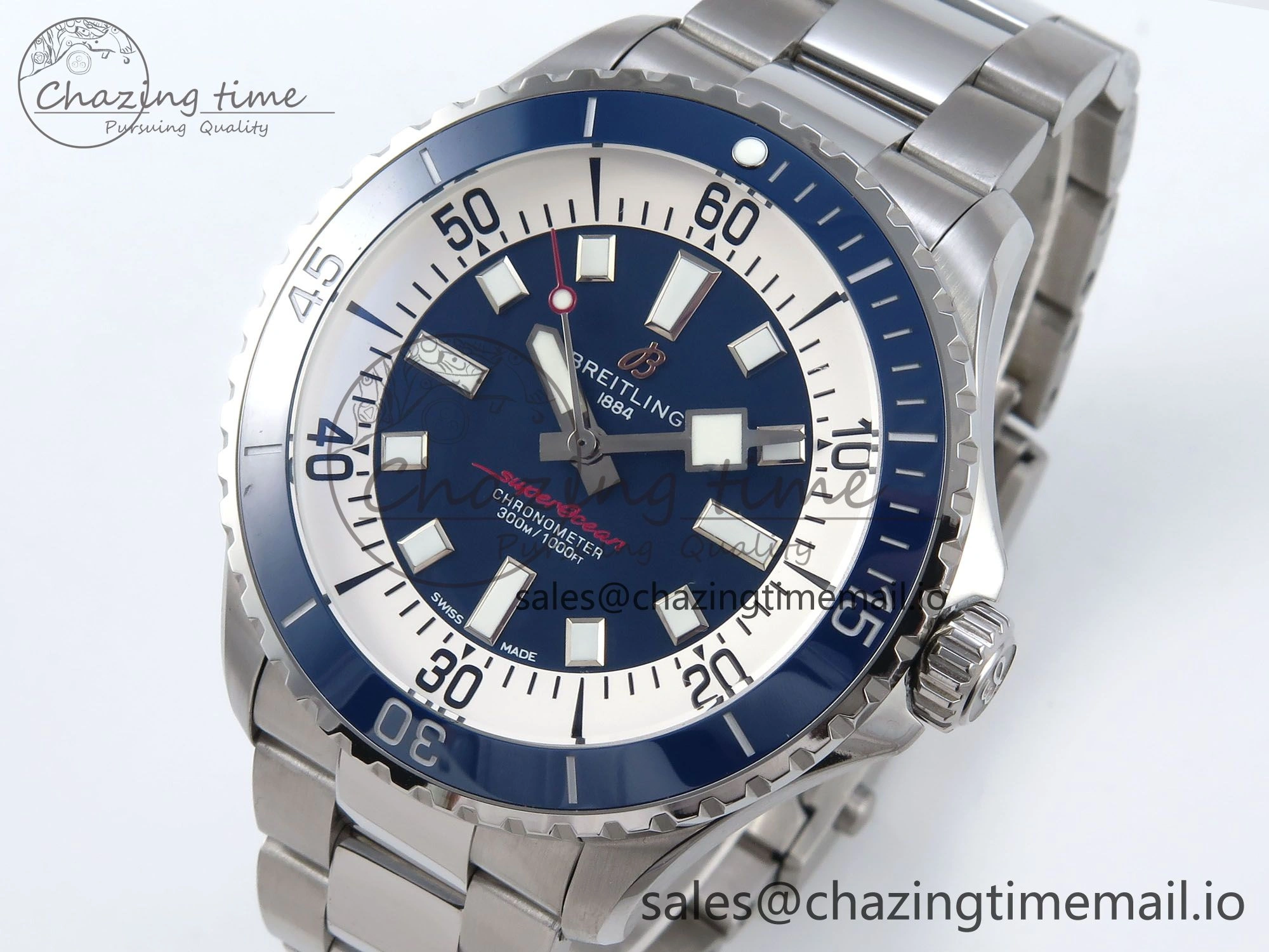 Superocean 44mm SS TF 1:1 Best Edition Blue Dial Blue Bezel on SS Bracelet A2824