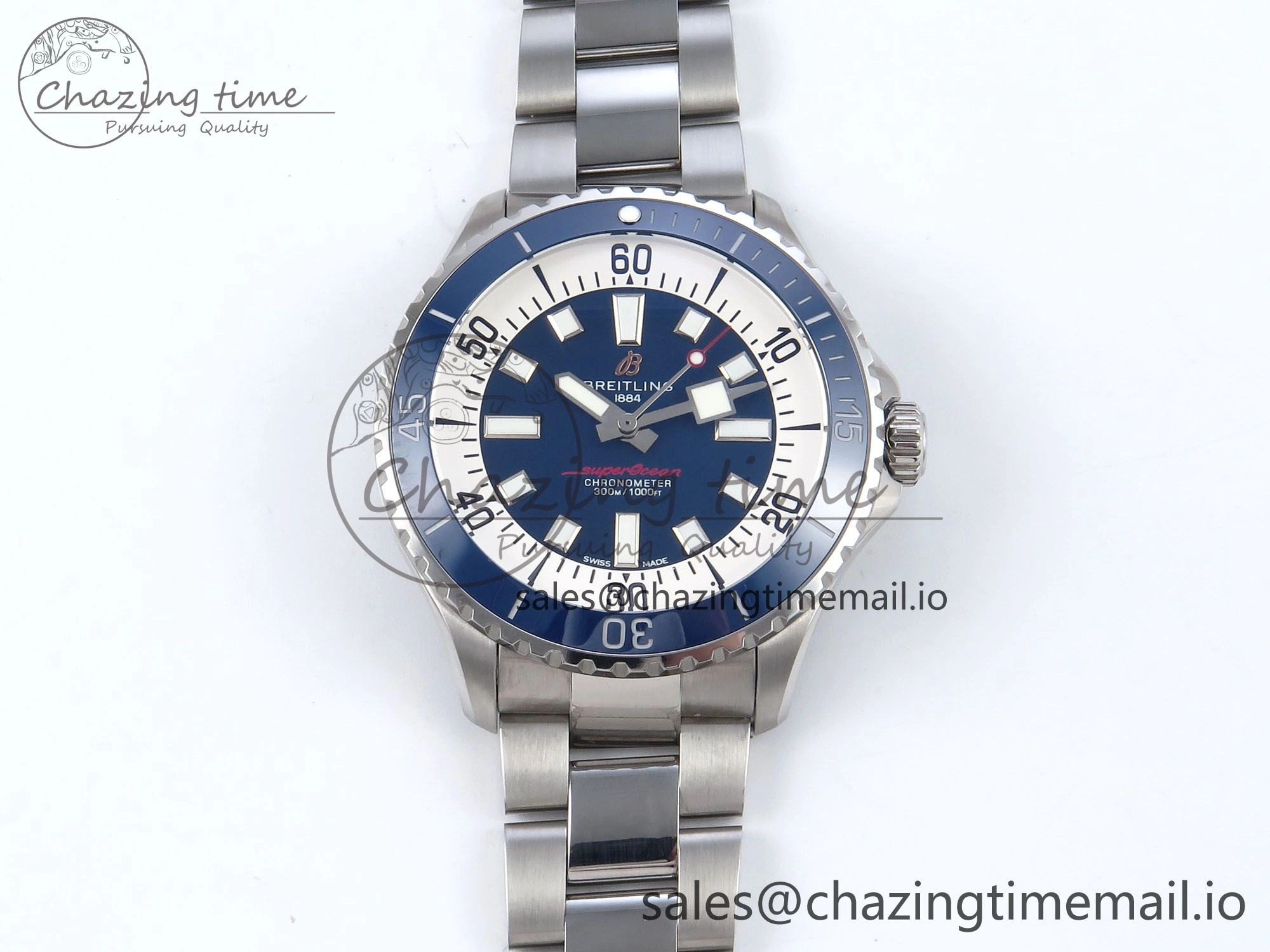 Superocean 44mm SS TF 1:1 Best Edition Blue Dial Blue Bezel on SS Bracelet A2824