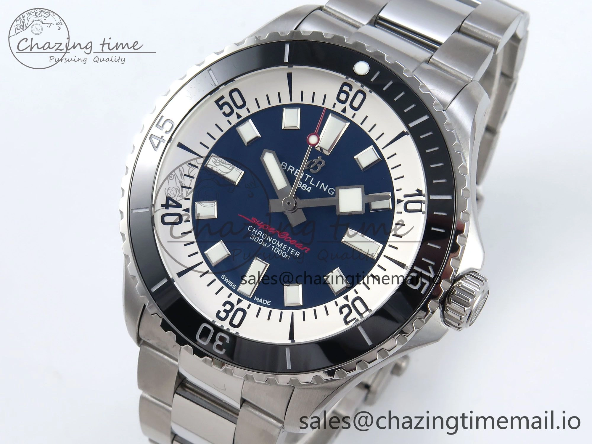Superocean 44mm SS TF 1:1 Best Edition Blue Dial on SS Bracelet A2824