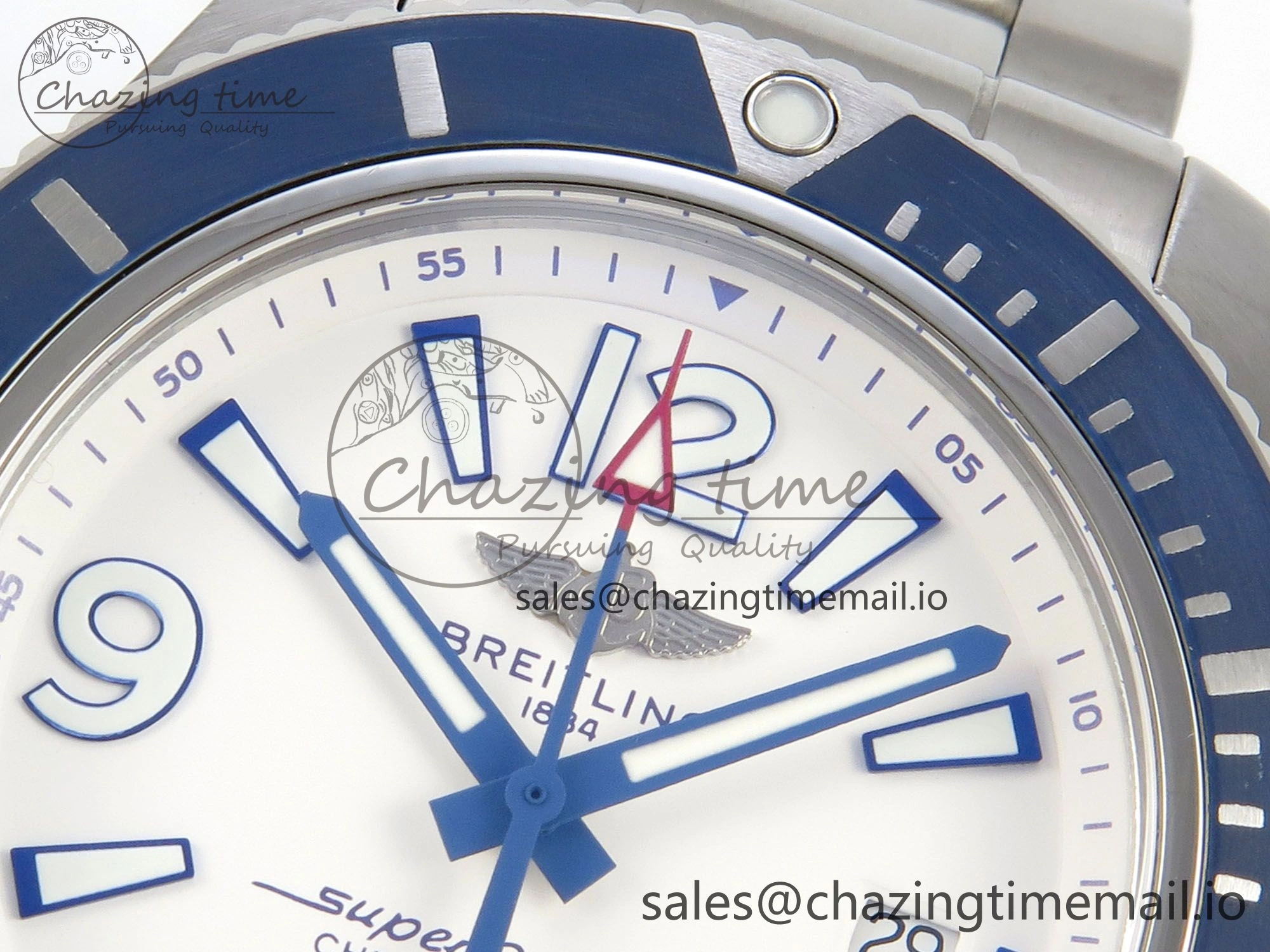 Superocean 44mm SS TF 1:1 Best Edition Blue White Dial Blue Bezel on SS Bracelet A2824 V2