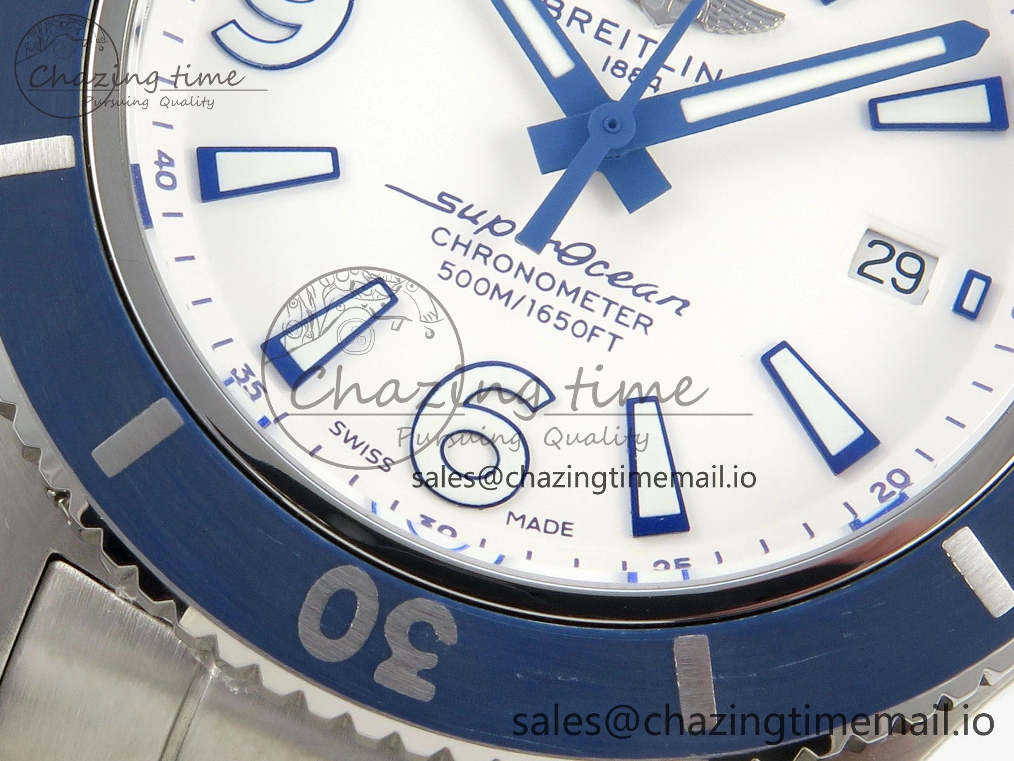 Superocean 44mm SS TF 1:1 Best Edition Blue White Dial Blue Bezel on SS Bracelet A2824 V2