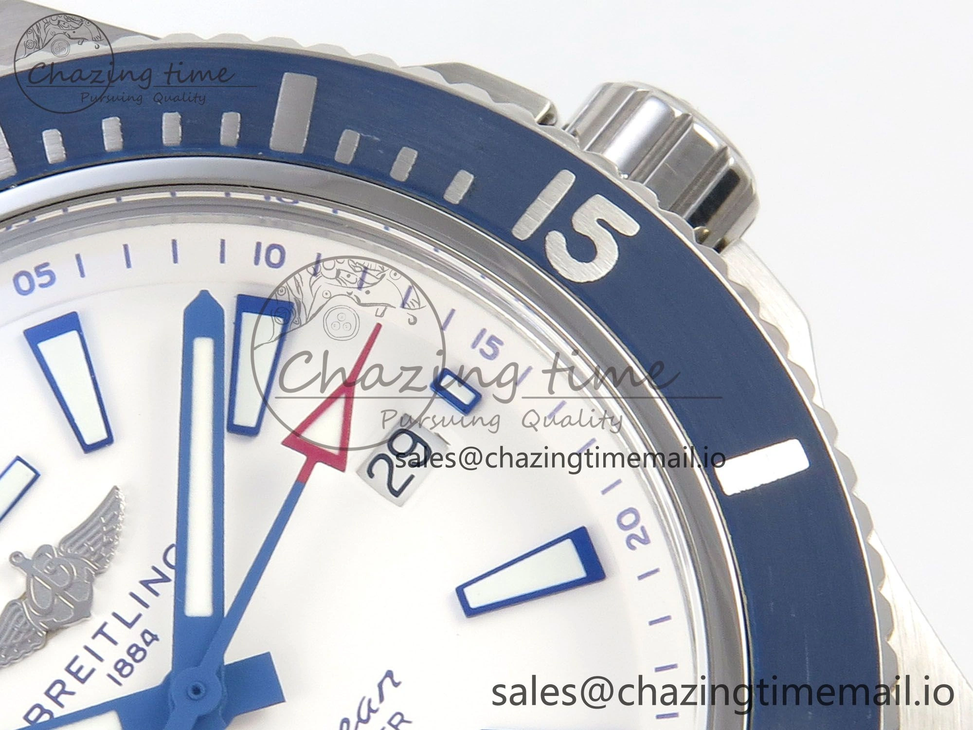Superocean 44mm SS TF 1:1 Best Edition Blue White Dial Blue Bezel on SS Bracelet A2824 V2