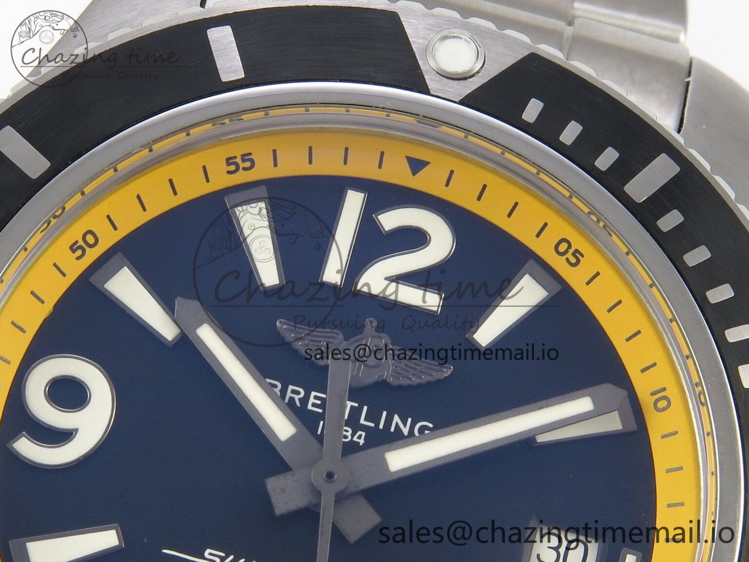 Superocean 44mm SS TF 1:1 Best Edition Blue Yellow Dial Black Bezel on SS Bracelet A2824 V2
