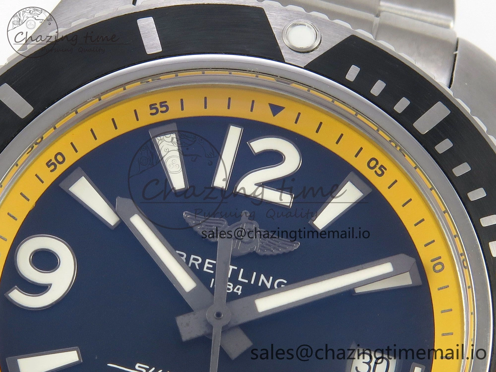 Superocean 44mm SS TF 1:1 Best Edition Blue Yellow Dial Black Bezel on SS Bracelet A2824 V2