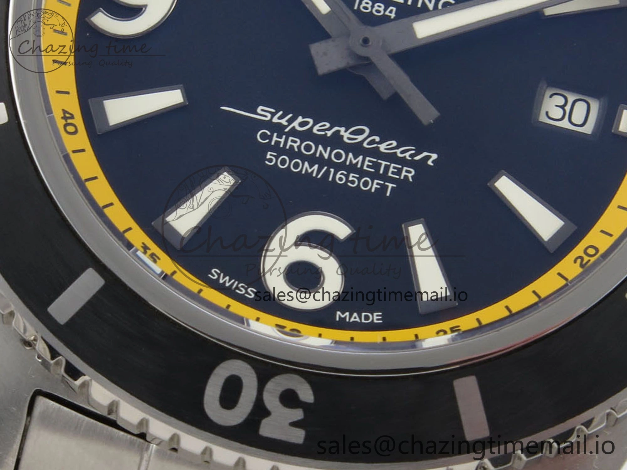 Superocean 44mm SS TF 1:1 Best Edition Blue Yellow Dial Black Bezel on SS Bracelet A2824 V2