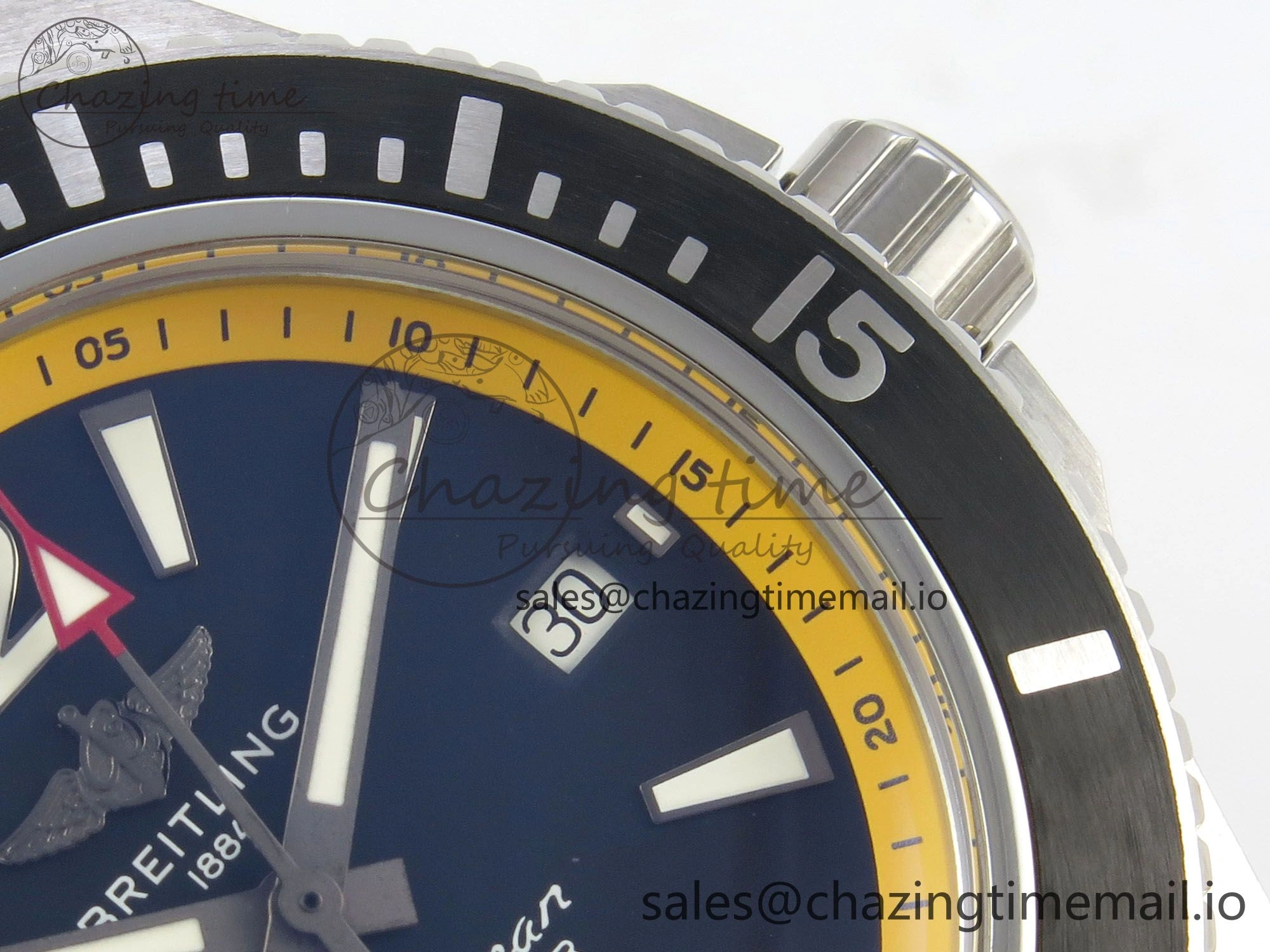 Superocean 44mm SS TF 1:1 Best Edition Blue Yellow Dial Black Bezel on SS Bracelet A2824 V2