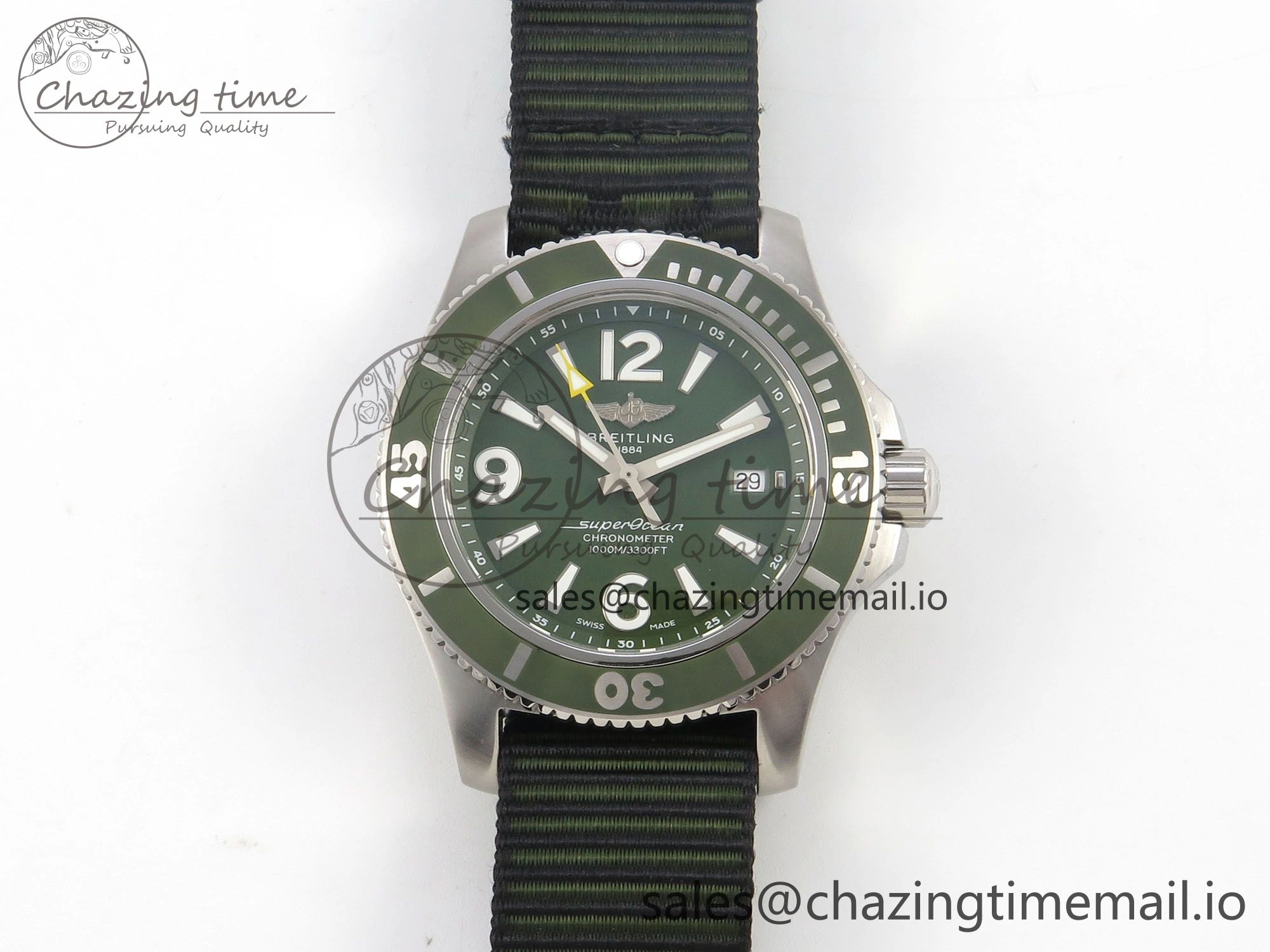 Superocean 44mm SS TF 1:1 Best Edition Green Dial Green Bezel on Green Nylon Strap A2824 V2