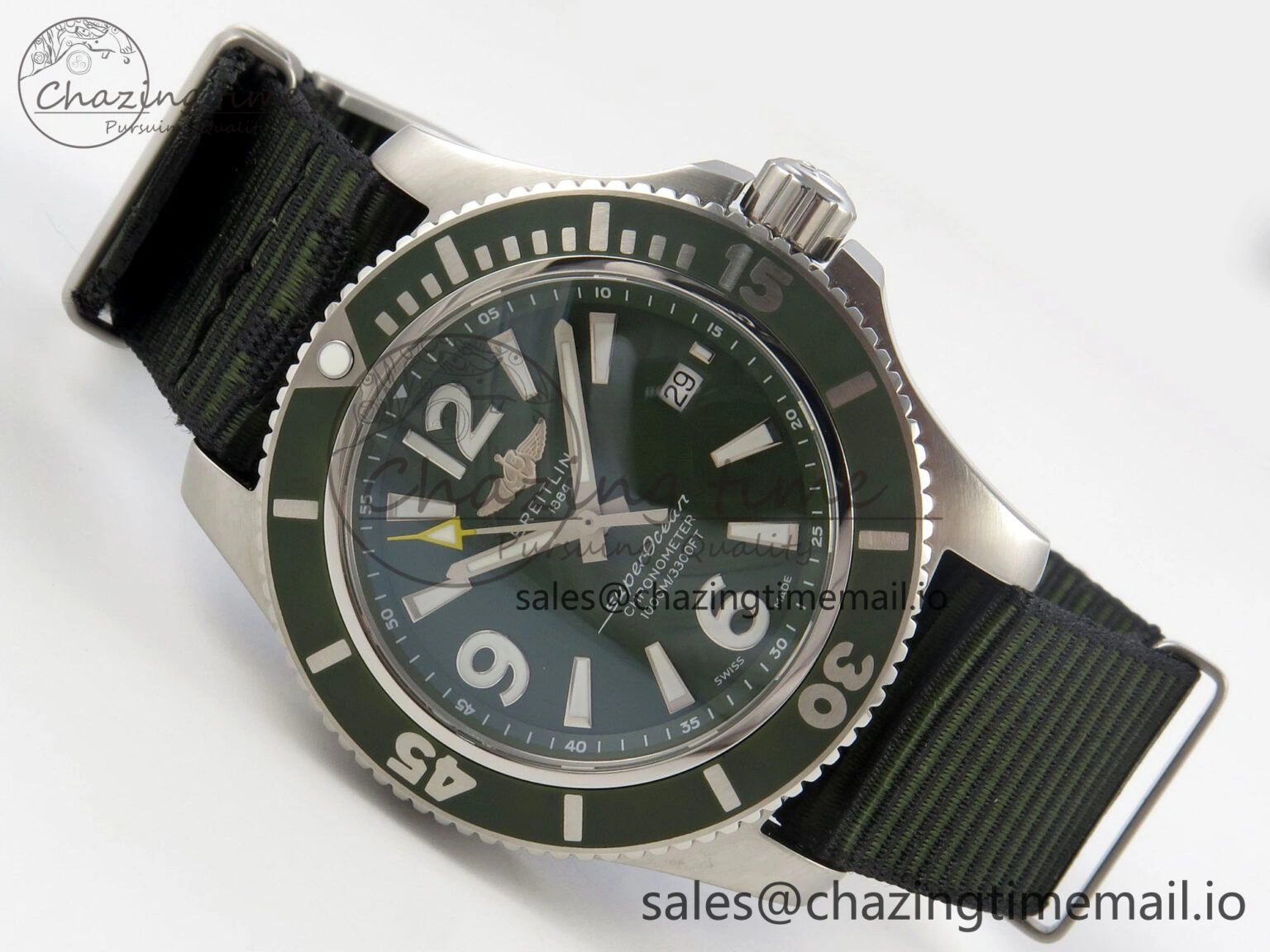 Superocean 44mm SS TF 1:1 Best Edition Green Dial Green Bezel on Green Nylon Strap A2824 V2