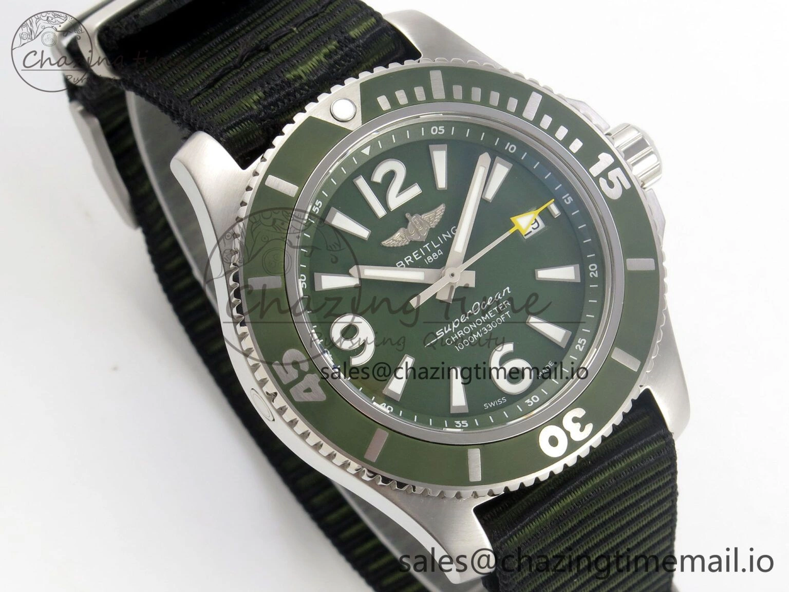 Superocean 44mm SS TF 1:1 Best Edition Green Dial Green Bezel on Green Nylon Strap A2824 V2