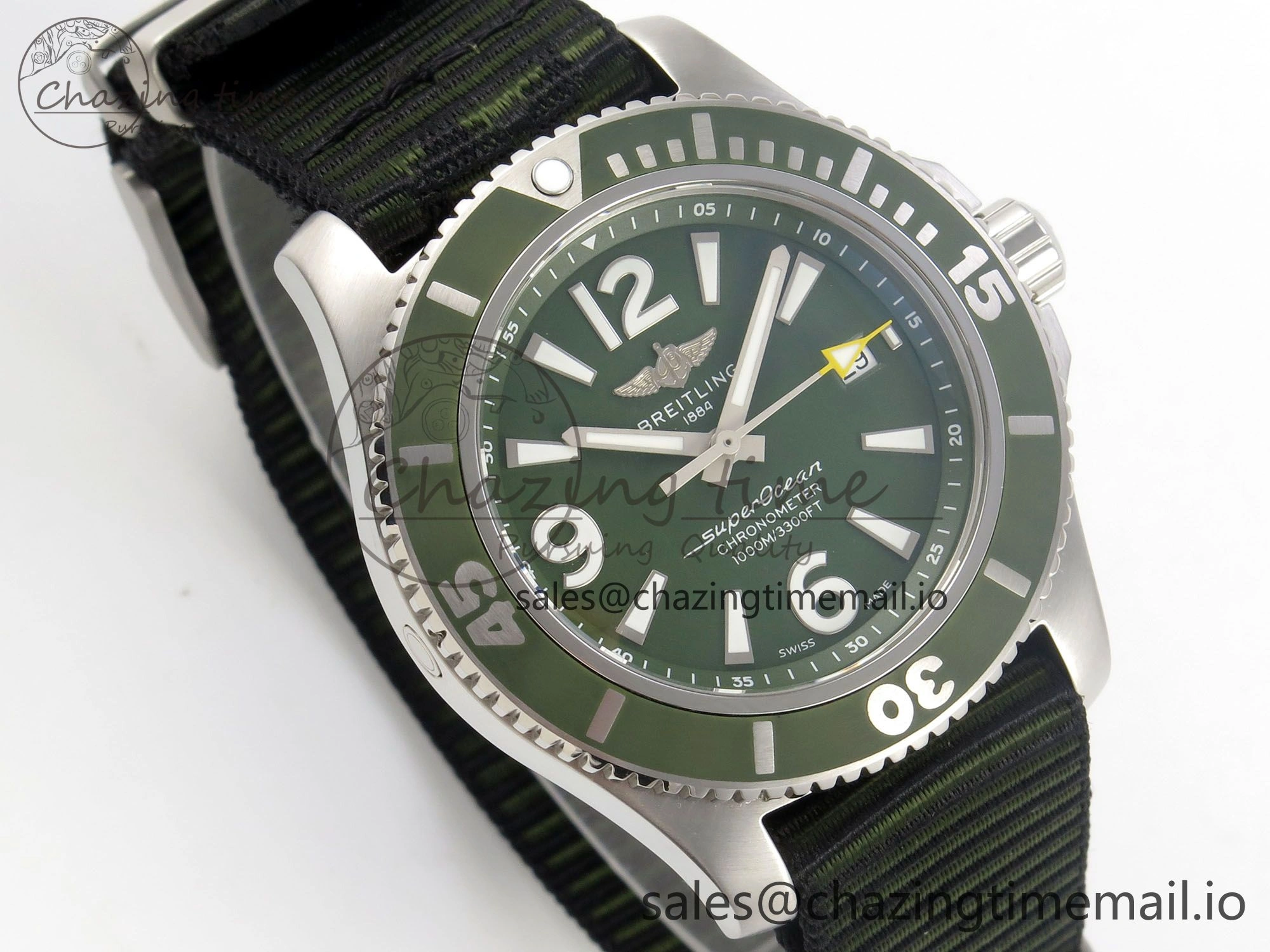 Superocean 44mm SS TF 1:1 Best Edition Green Dial Green Bezel on Green Nylon Strap A2824 V2