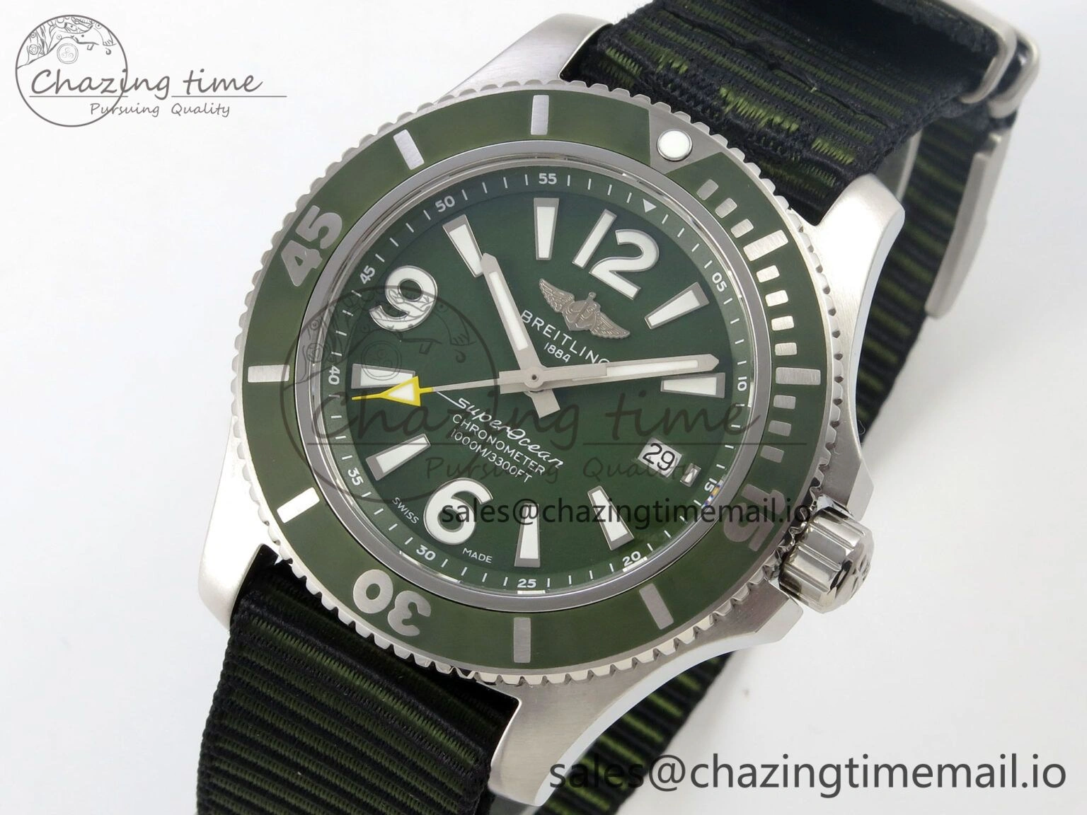Superocean 44mm SS TF 1:1 Best Edition Green Dial Green Bezel on Green Nylon Strap A2824 V2