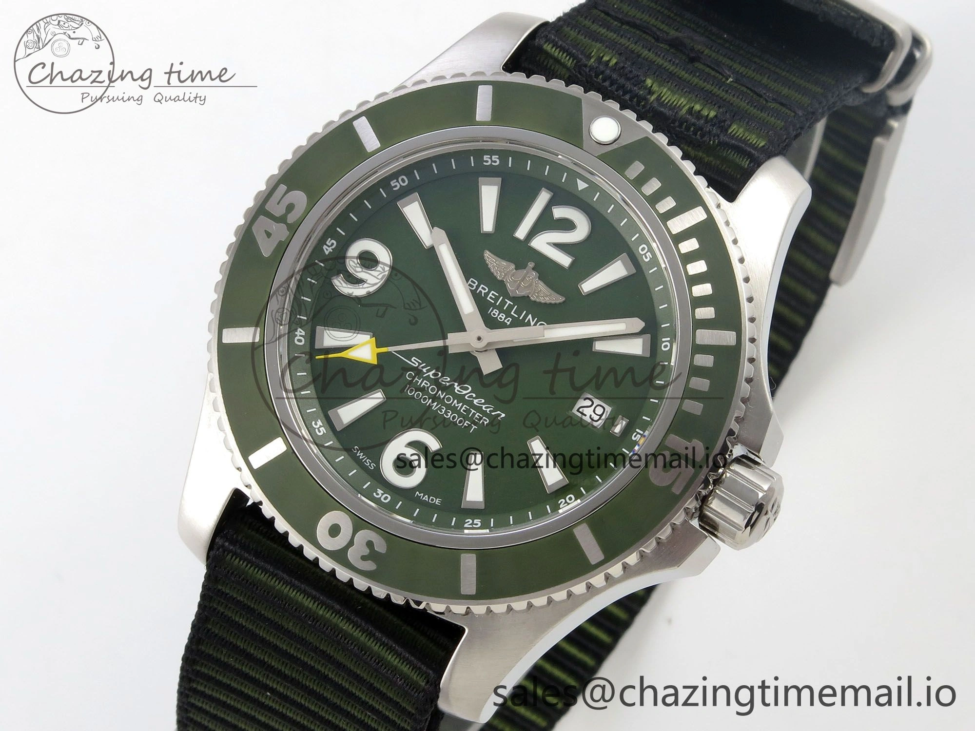 Superocean 44mm SS TF 1:1 Best Edition Green Dial Green Bezel on Green Nylon Strap A2824 V2