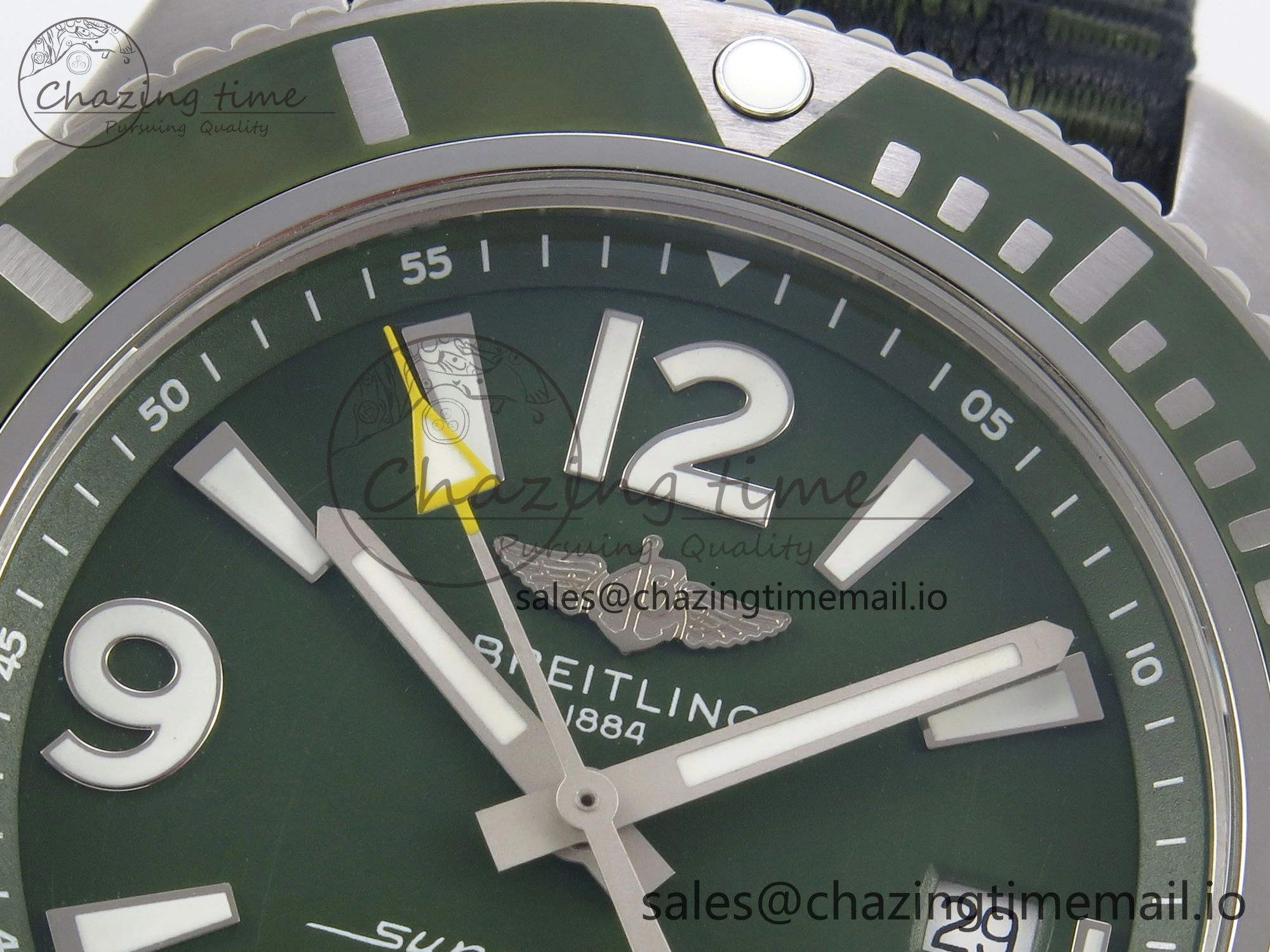 Superocean 44mm SS TF 1:1 Best Edition Green Dial Green Bezel on Green Nylon Strap A2824 V2