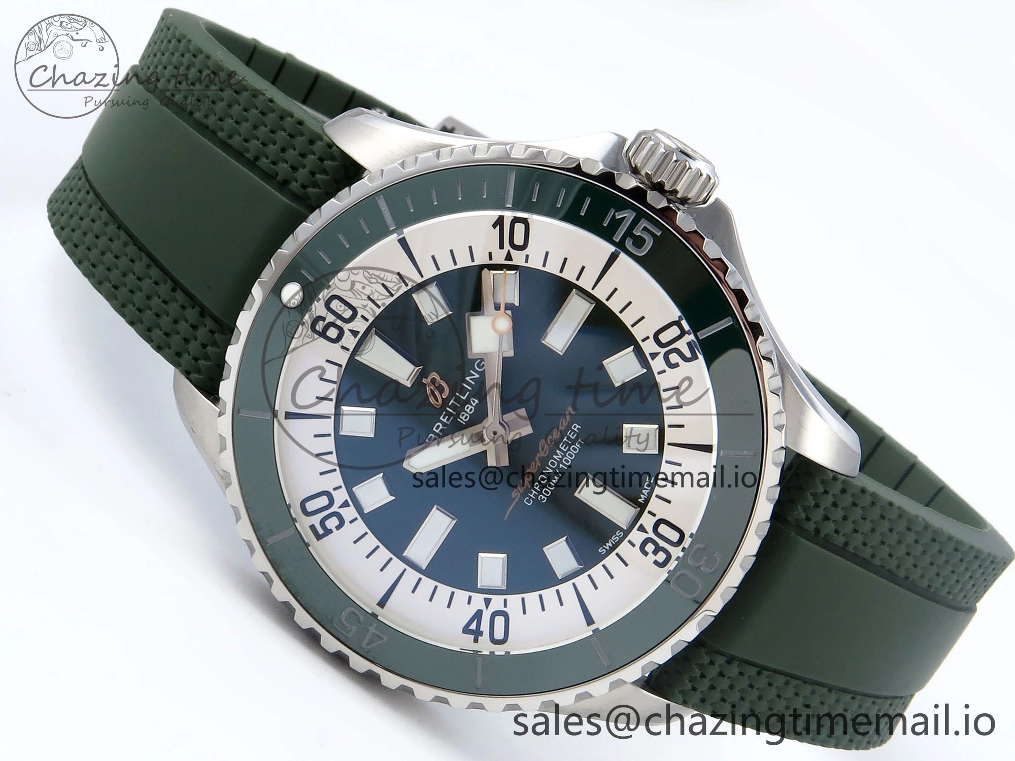 Superocean 44mm SS TF 1:1 Best Edition Green Dial Green Bezel on Green Rubber Strap A2824