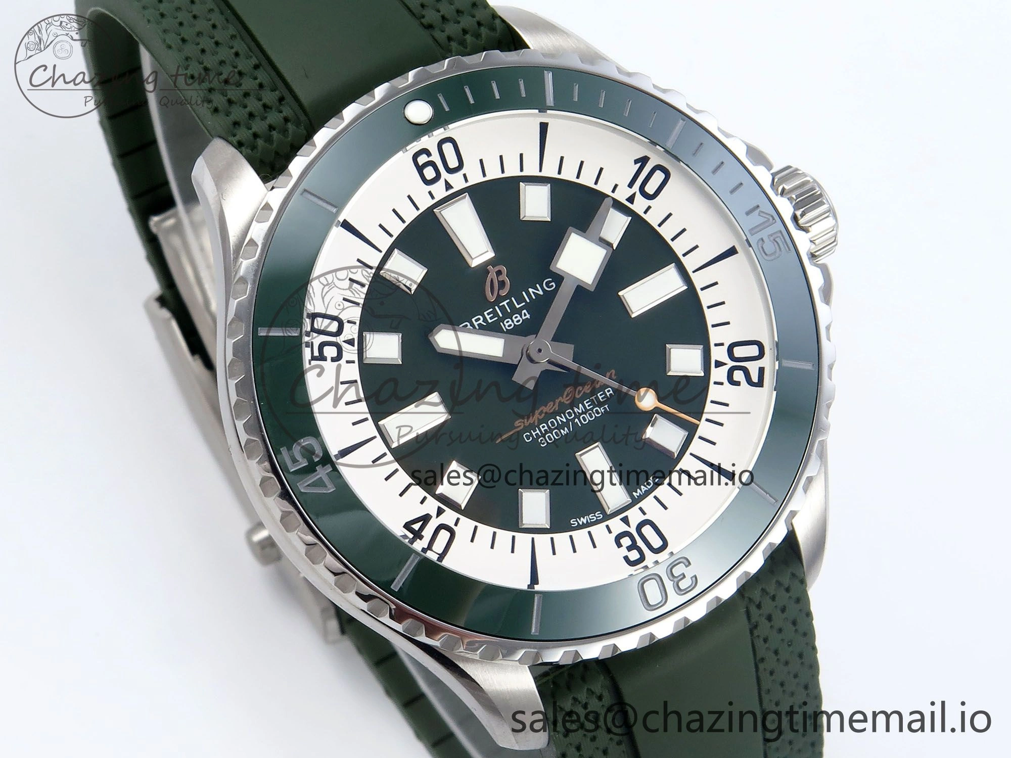 Superocean 44mm SS TF 1:1 Best Edition Green Dial Green Bezel on Green Rubber Strap A2824