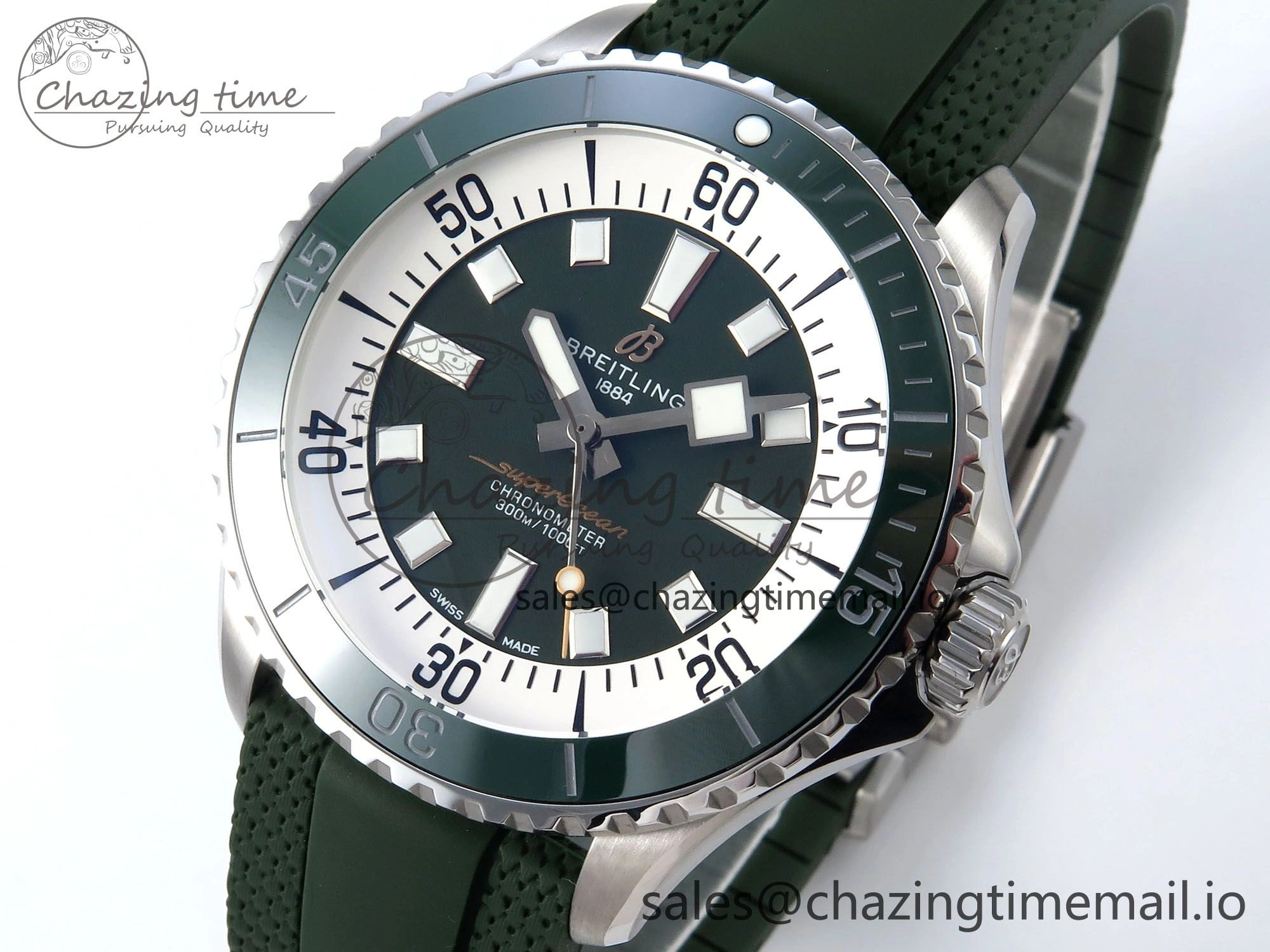 Superocean 44mm SS TF 1:1 Best Edition Green Dial Green Bezel on Green Rubber Strap A2824