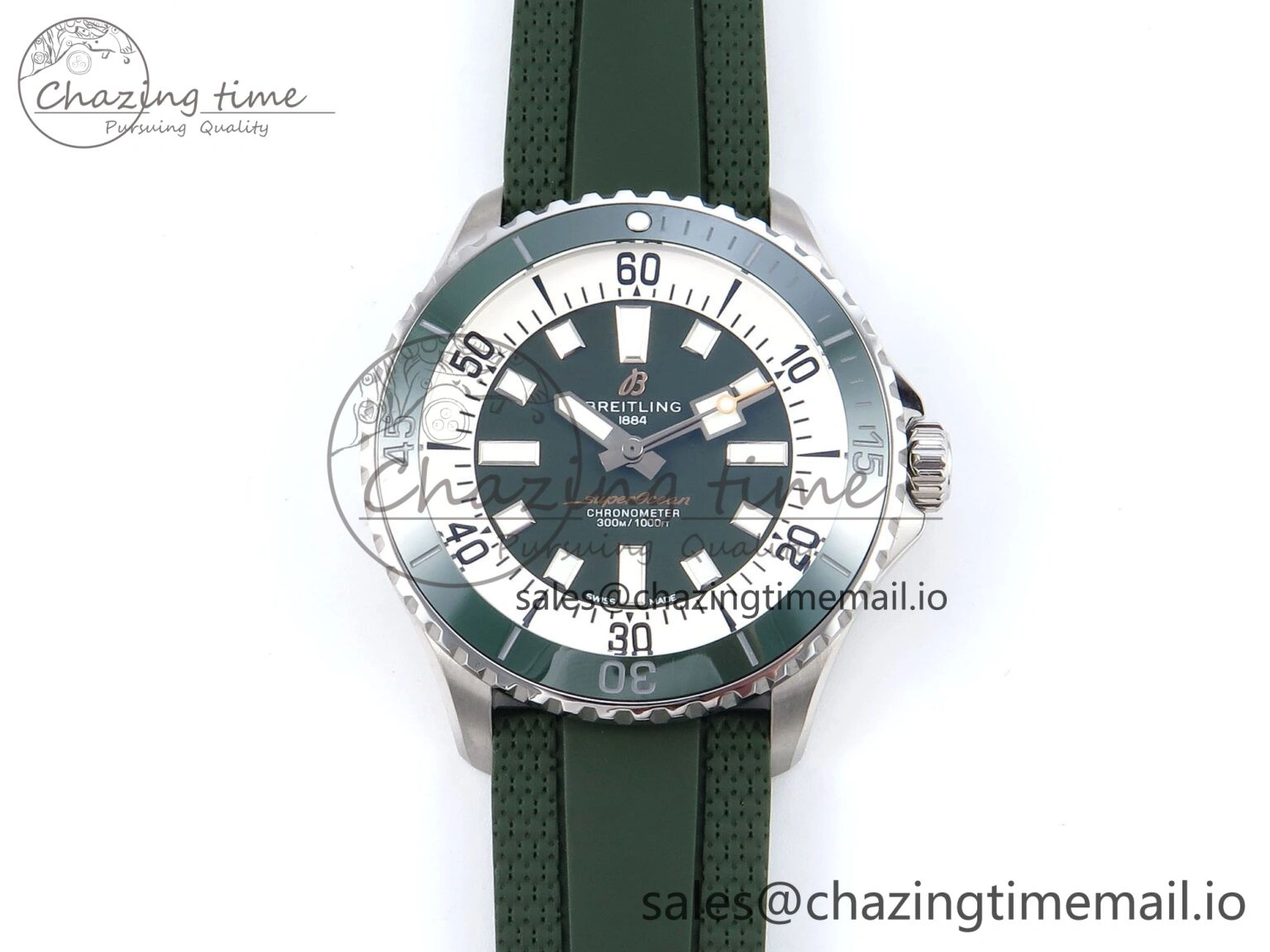 Superocean 44mm SS TF 1:1 Best Edition Green Dial Green Bezel on Green Rubber Strap A2824