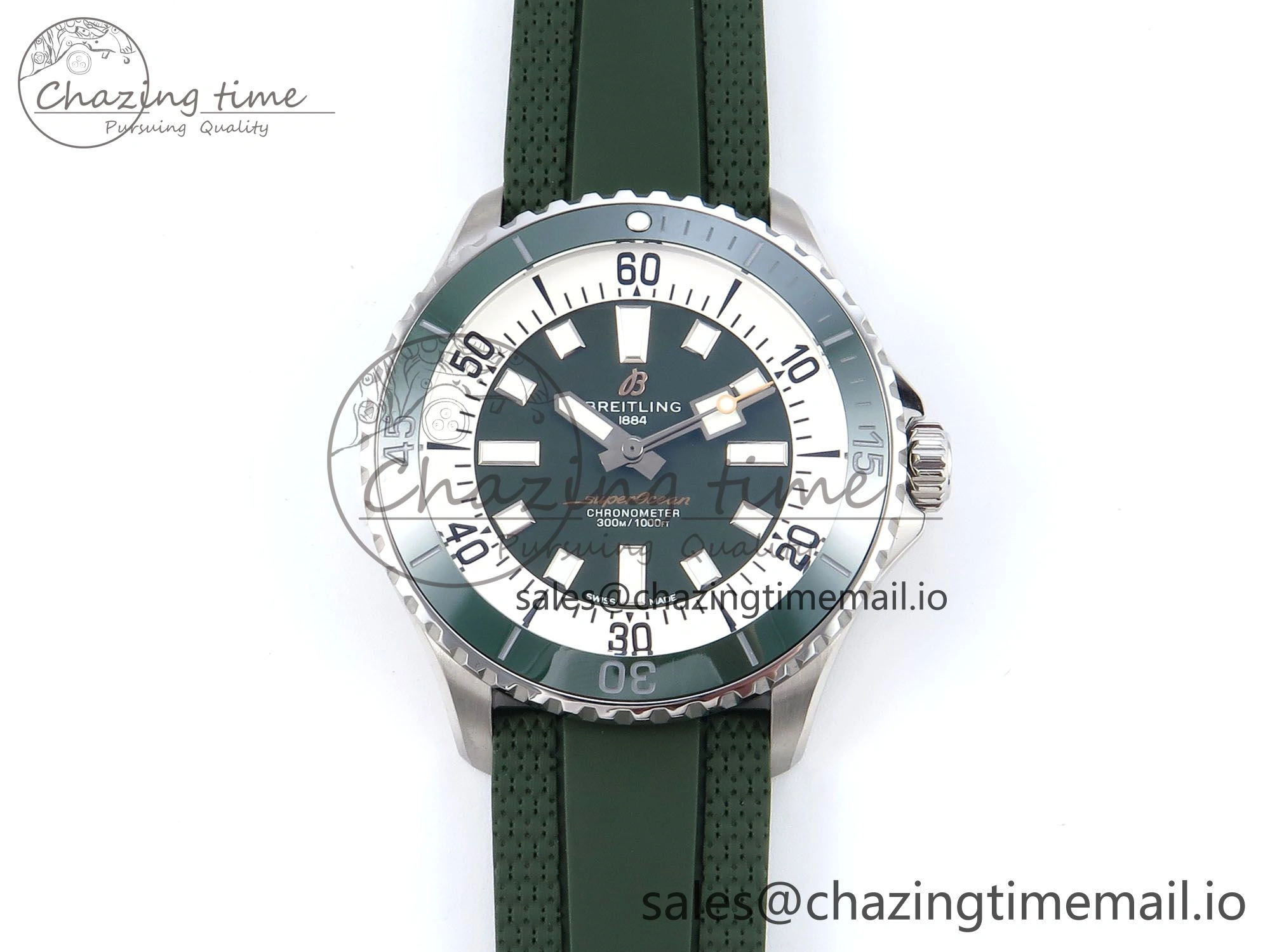 Superocean 44mm SS TF 1:1 Best Edition Green Dial Green Bezel on Green Rubber Strap A2824