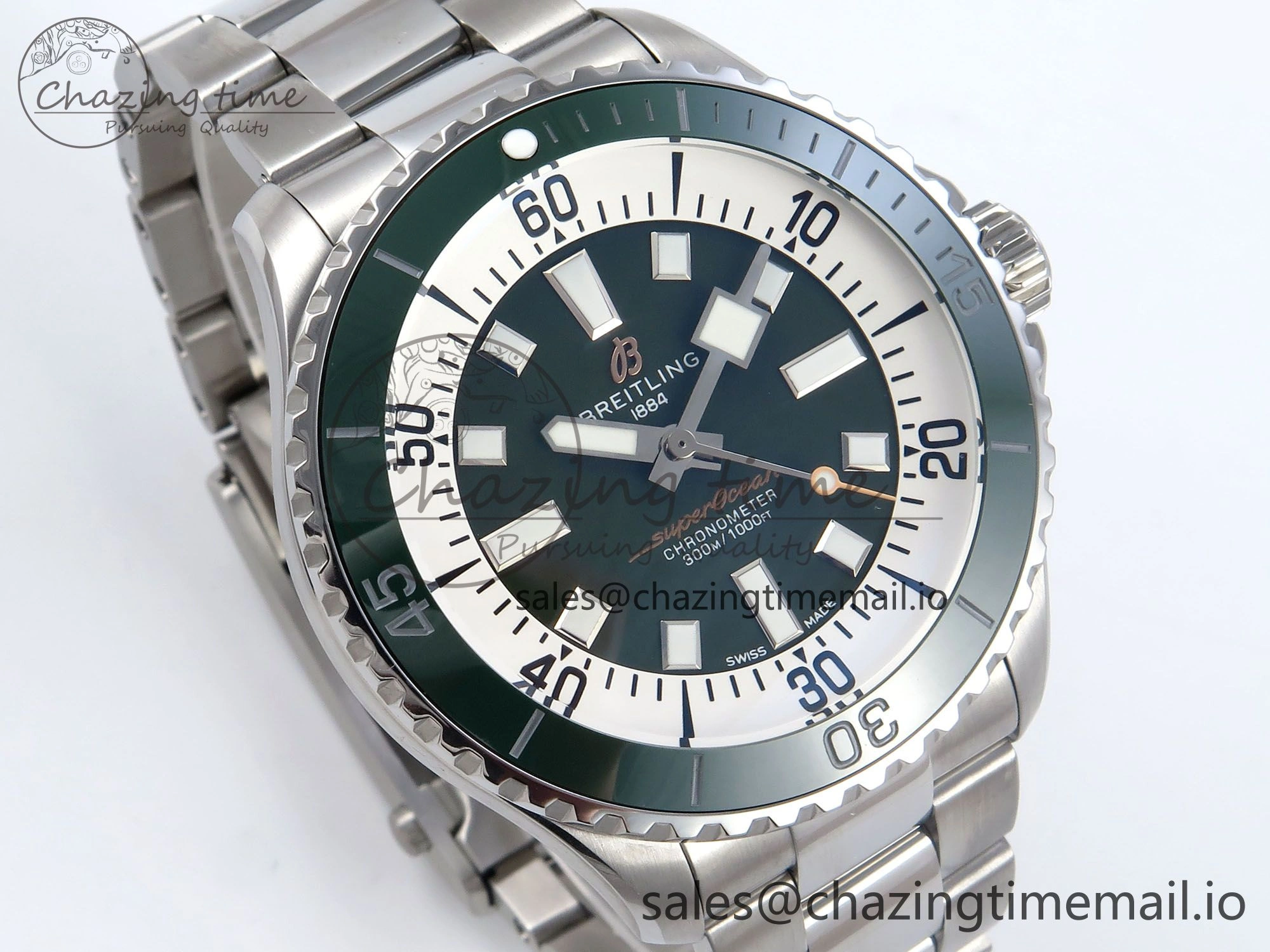 Superocean 44mm SS TF 1:1 Best Edition Green Dial on SS Bracelet A2824