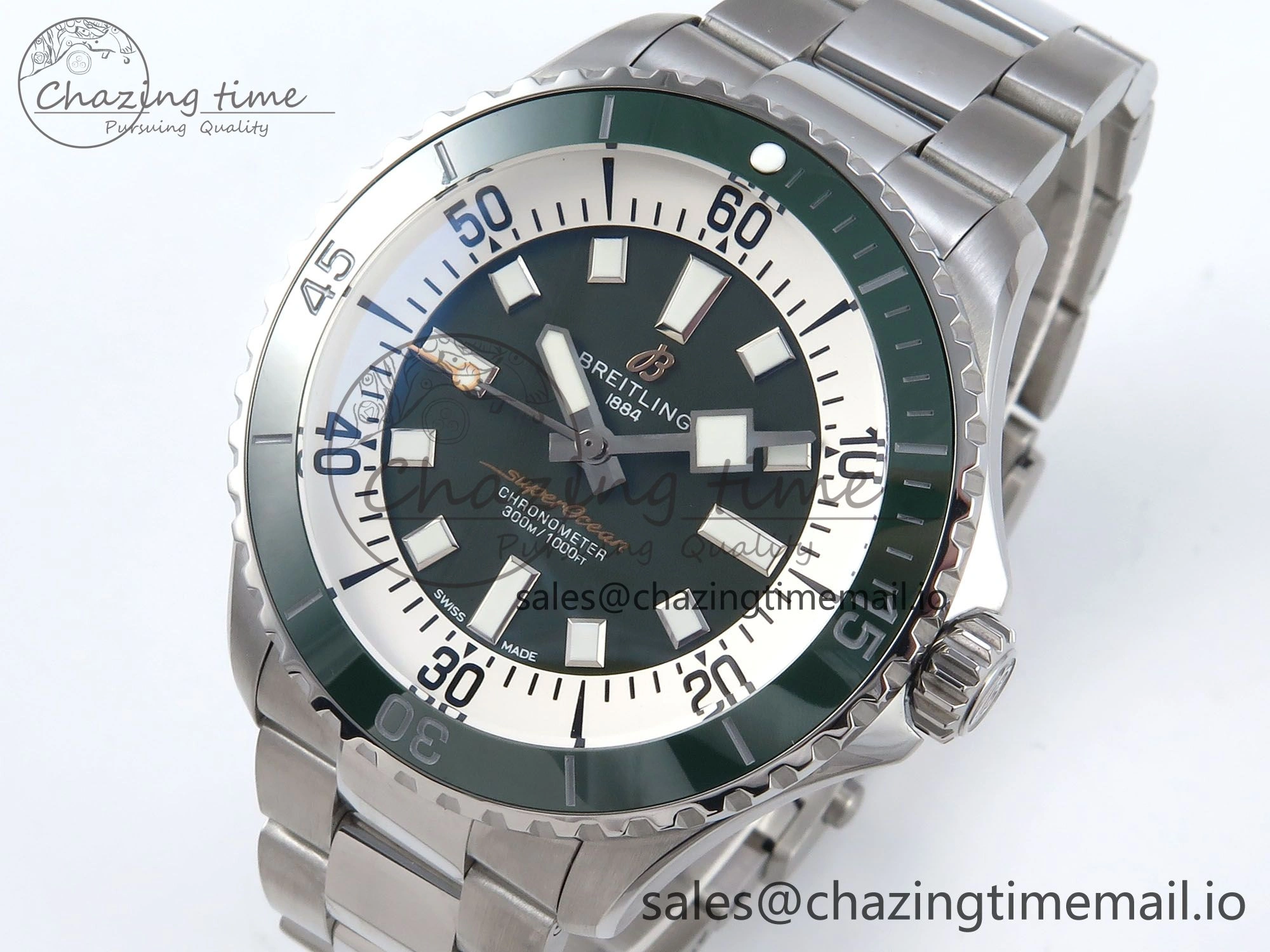 Superocean 44mm SS TF 1:1 Best Edition Green Dial on SS Bracelet A2824