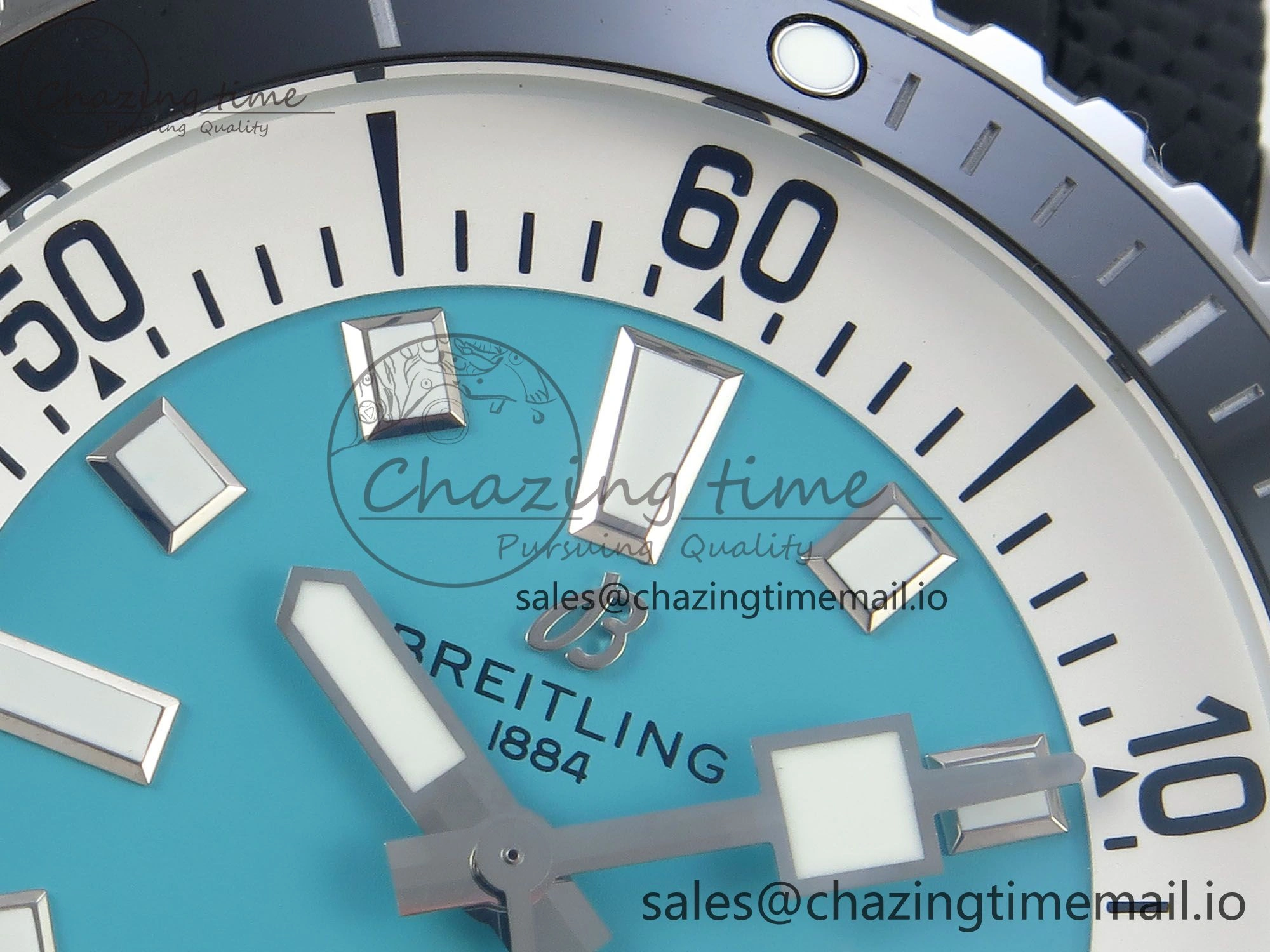 Superocean 44mm SS TF 1:1 Best Edition Light Blue Dial Black Bezel on Black Rubber Strap A2824