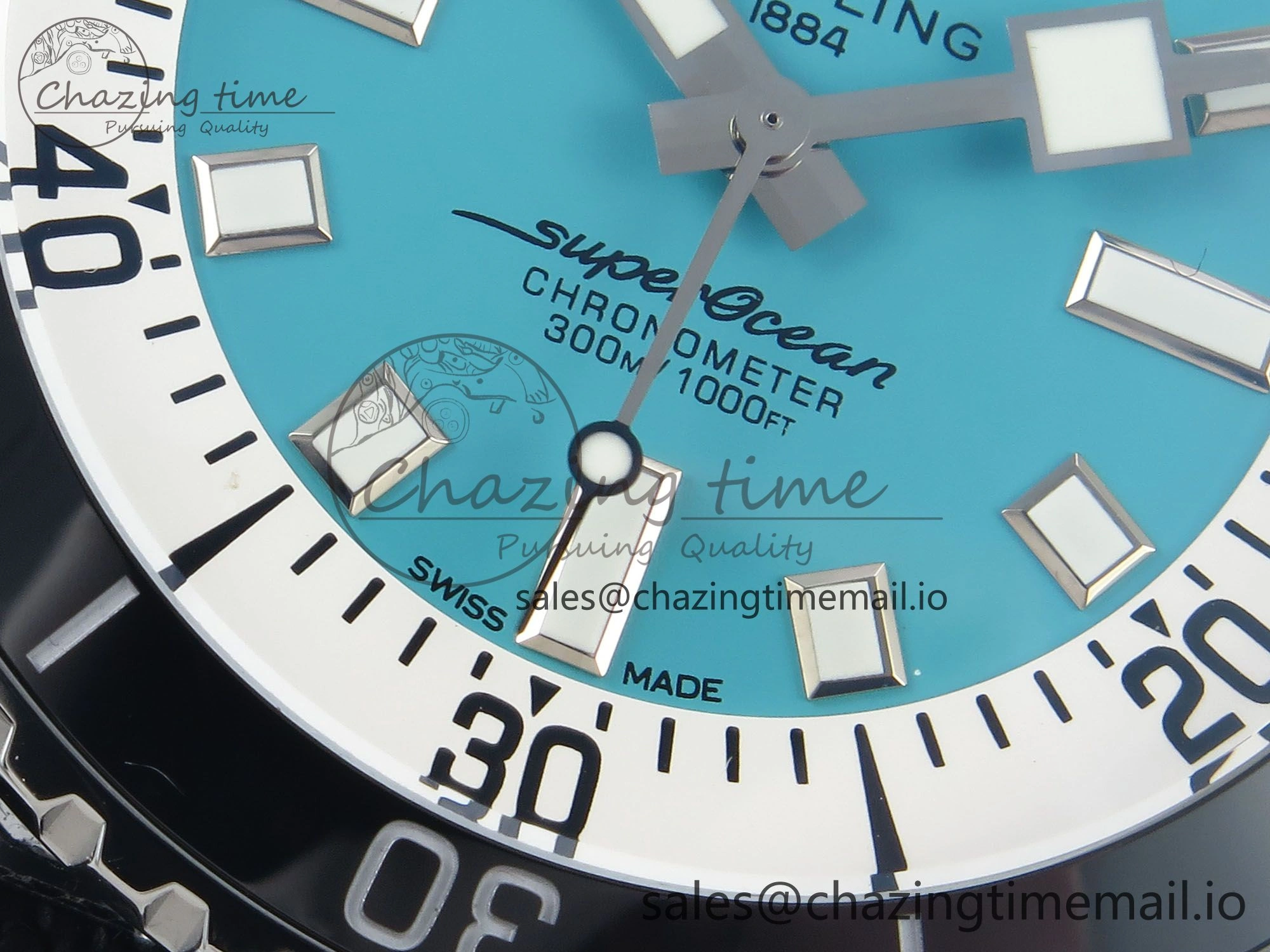 Superocean 44mm SS TF 1:1 Best Edition Light Blue Dial Black Bezel on Black Rubber Strap A2824