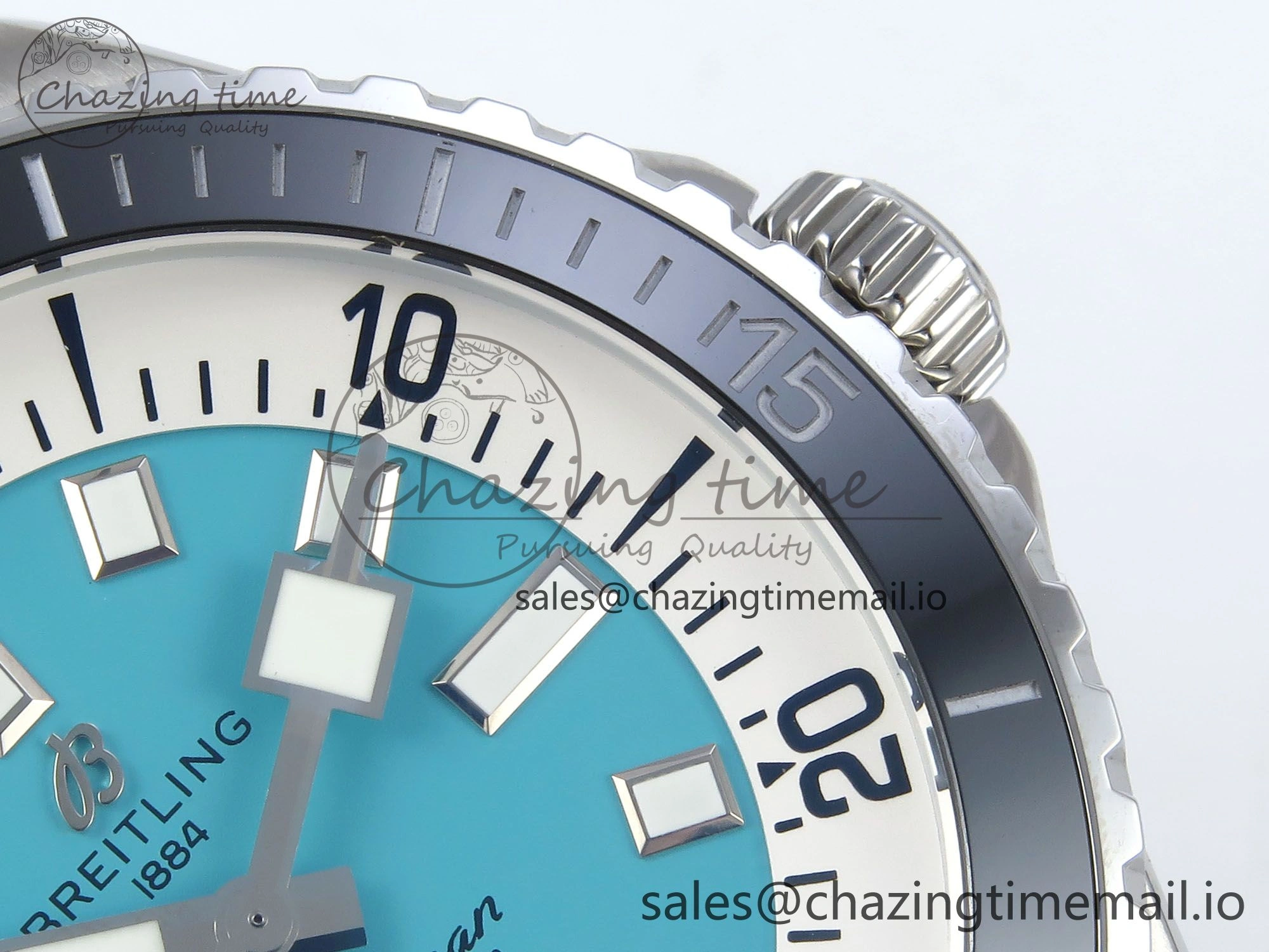 Superocean 44mm SS TF 1:1 Best Edition Light Blue Dial Black Bezel on Black Rubber Strap A2824