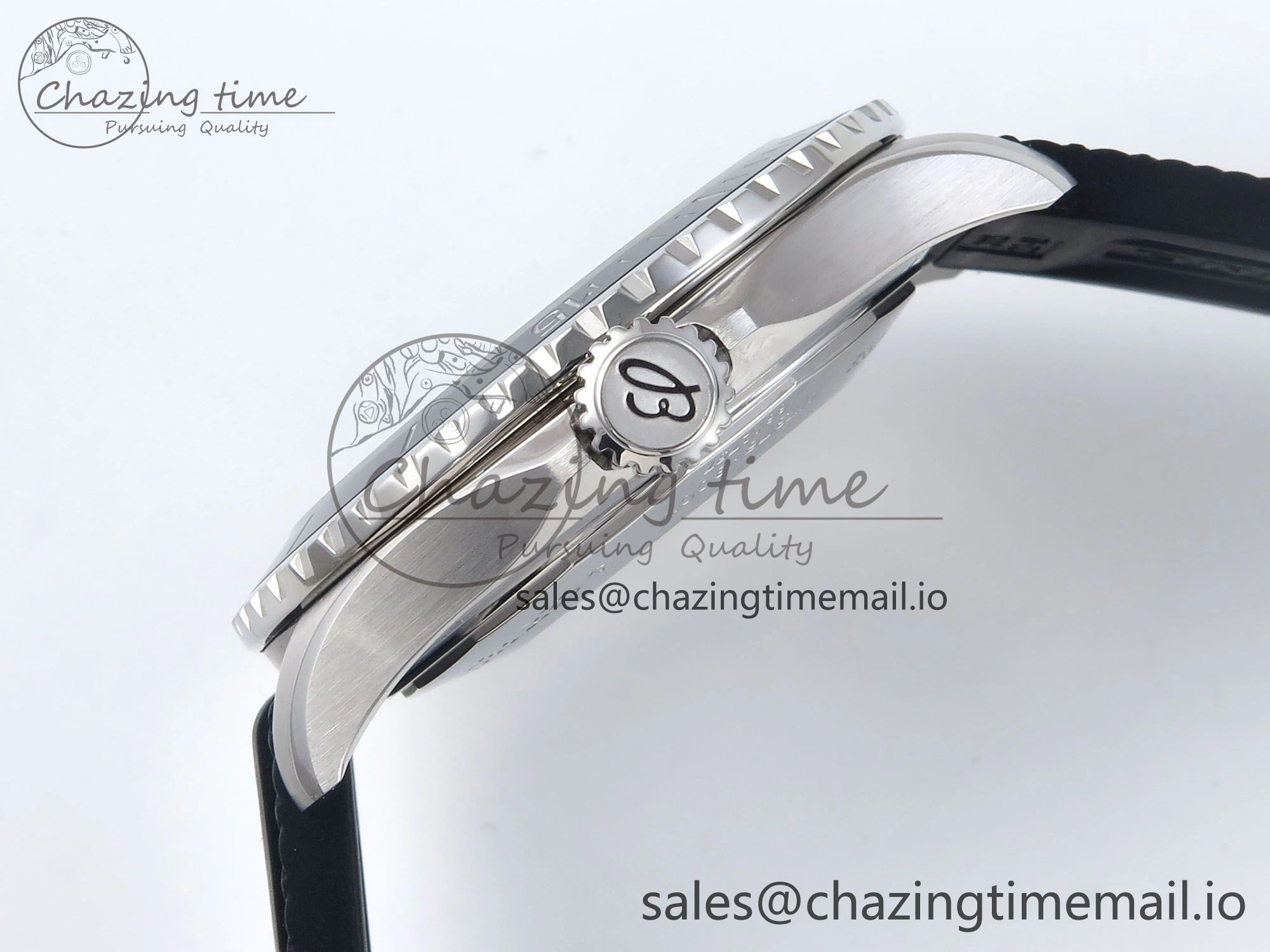Superocean 44mm SS TF 1:1 Best Edition Light Blue Dial Black Bezel on Black Rubber Strap A2824