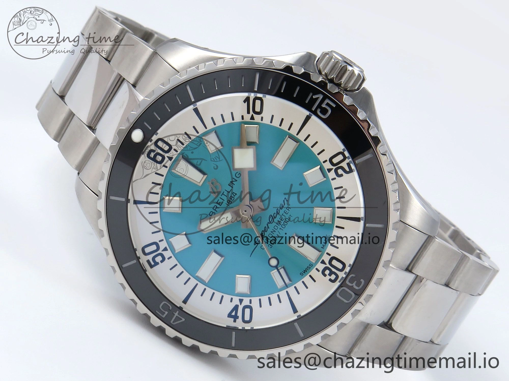 Superocean 44mm SS TF 1:1 Best Edition Light Blue Dial on SS Bracelet A2824