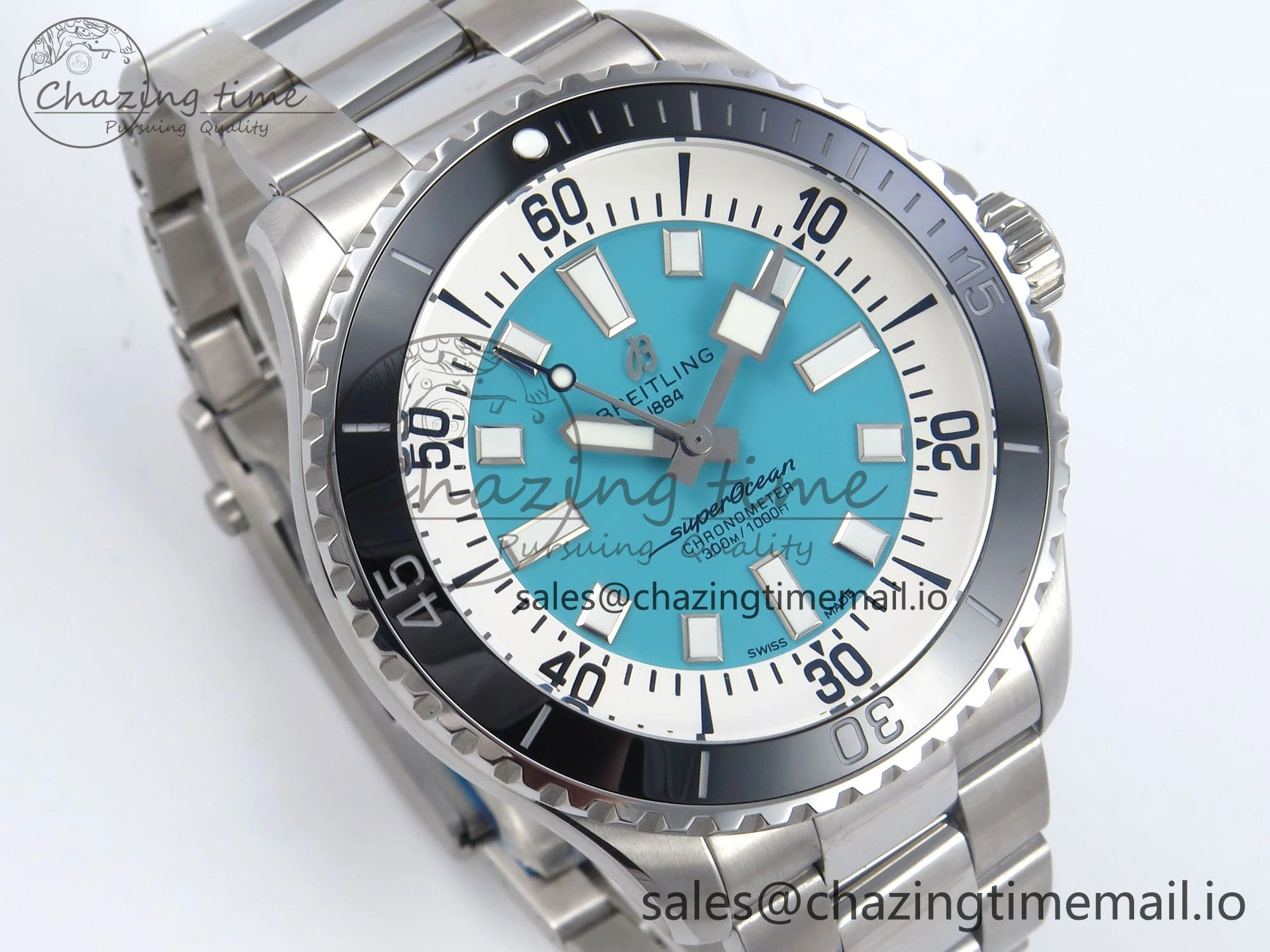 Superocean 44mm SS TF 1:1 Best Edition Light Blue Dial on SS Bracelet A2824