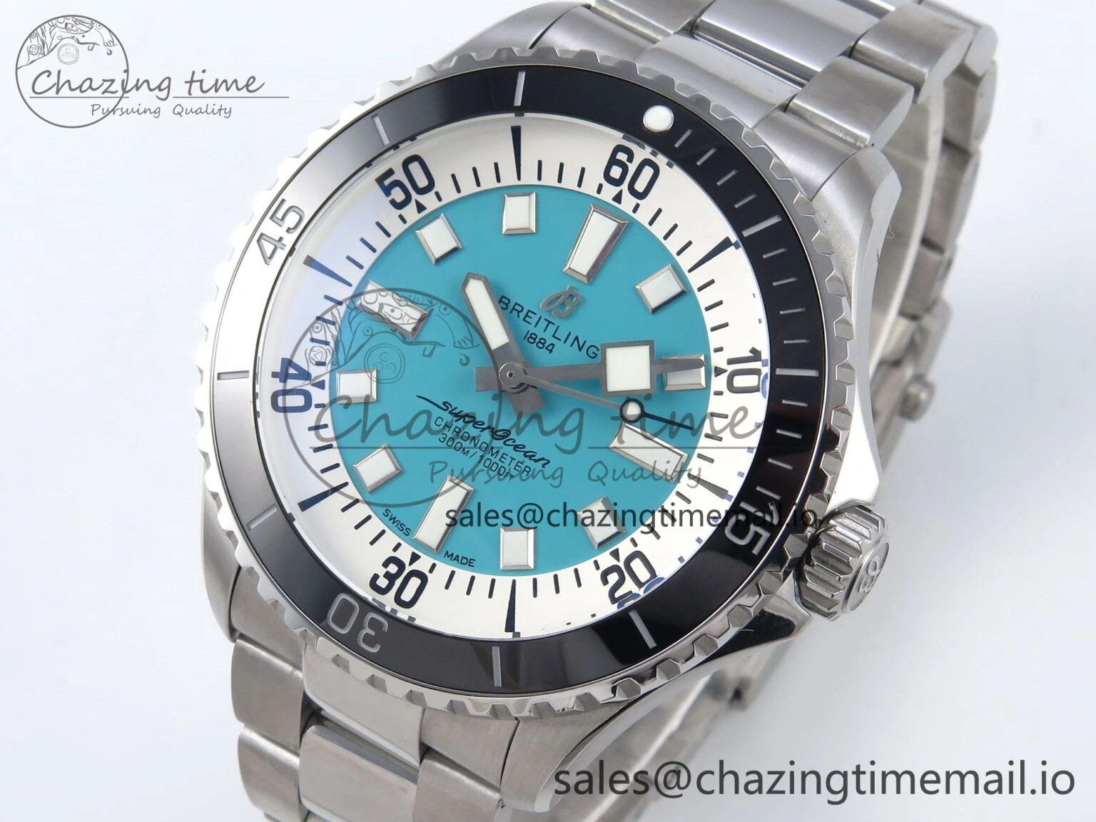 Superocean 44mm SS TF 1:1 Best Edition Light Blue Dial on SS Bracelet A2824