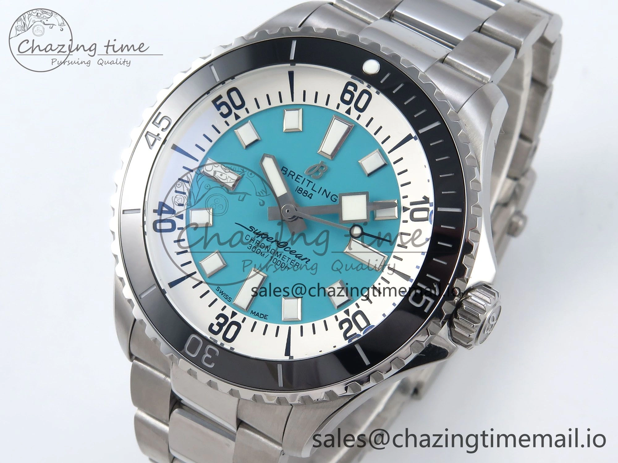 Superocean 44mm SS TF 1:1 Best Edition Light Blue Dial on SS Bracelet A2824