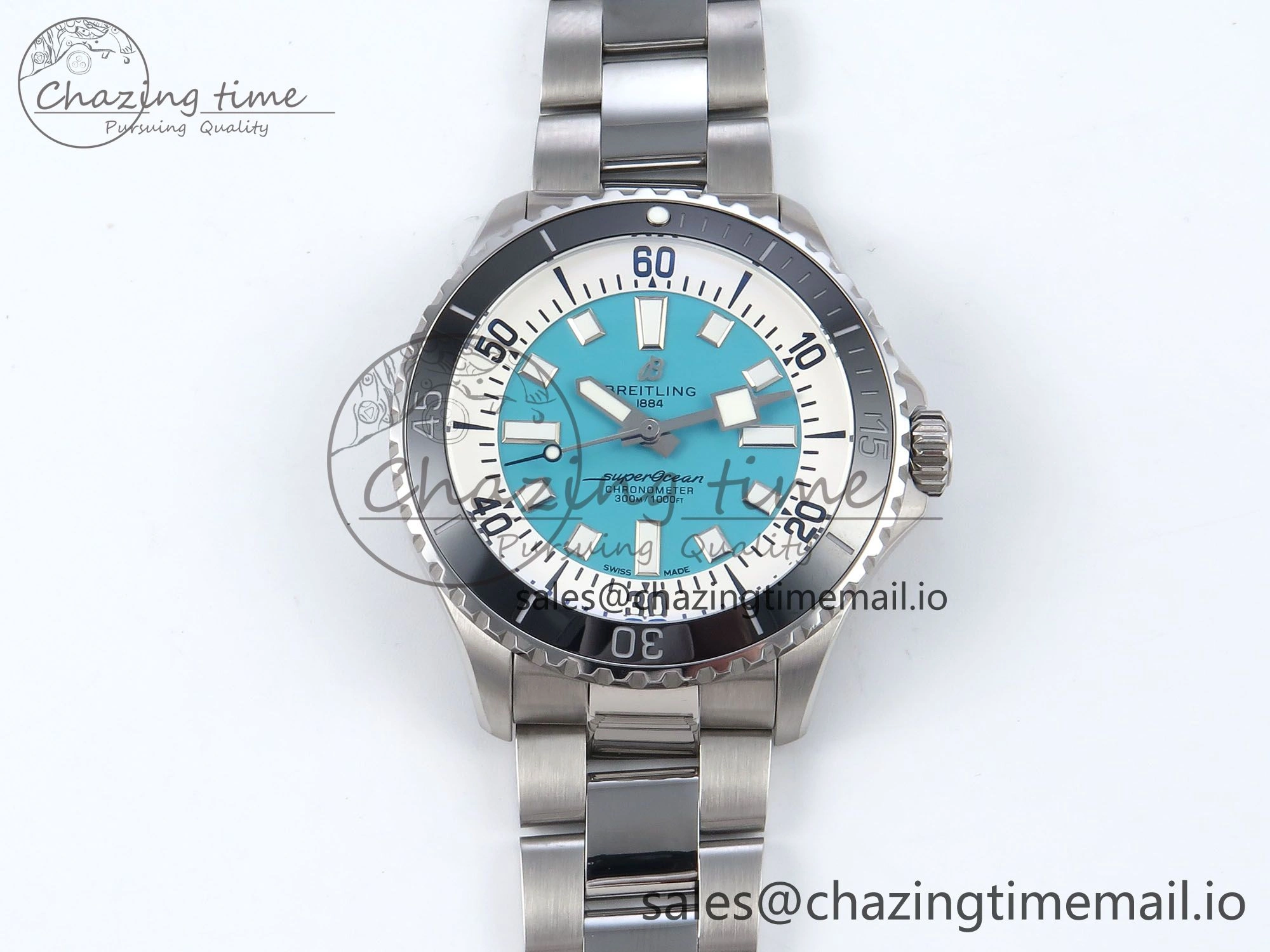 Superocean 44mm SS TF 1:1 Best Edition Light Blue Dial on SS Bracelet A2824