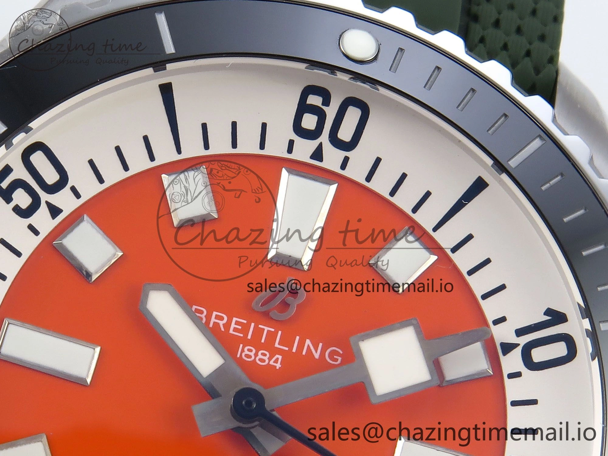 Superocean 44mm SS TF 1:1 Best Edition Orange Dial Black Bezel on Green Rubber Strap A2824