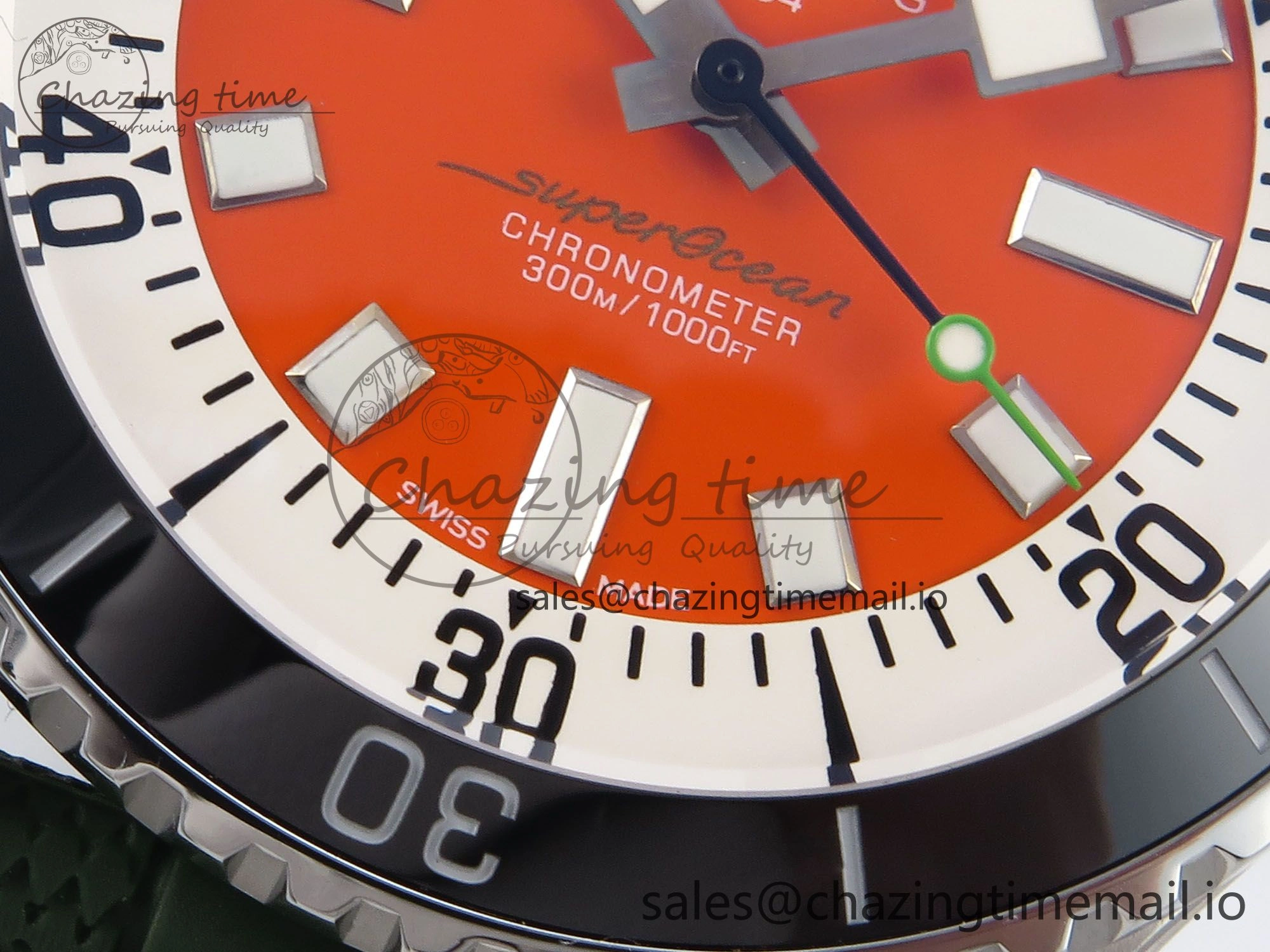 Superocean 44mm SS TF 1:1 Best Edition Orange Dial Black Bezel on Green Rubber Strap A2824