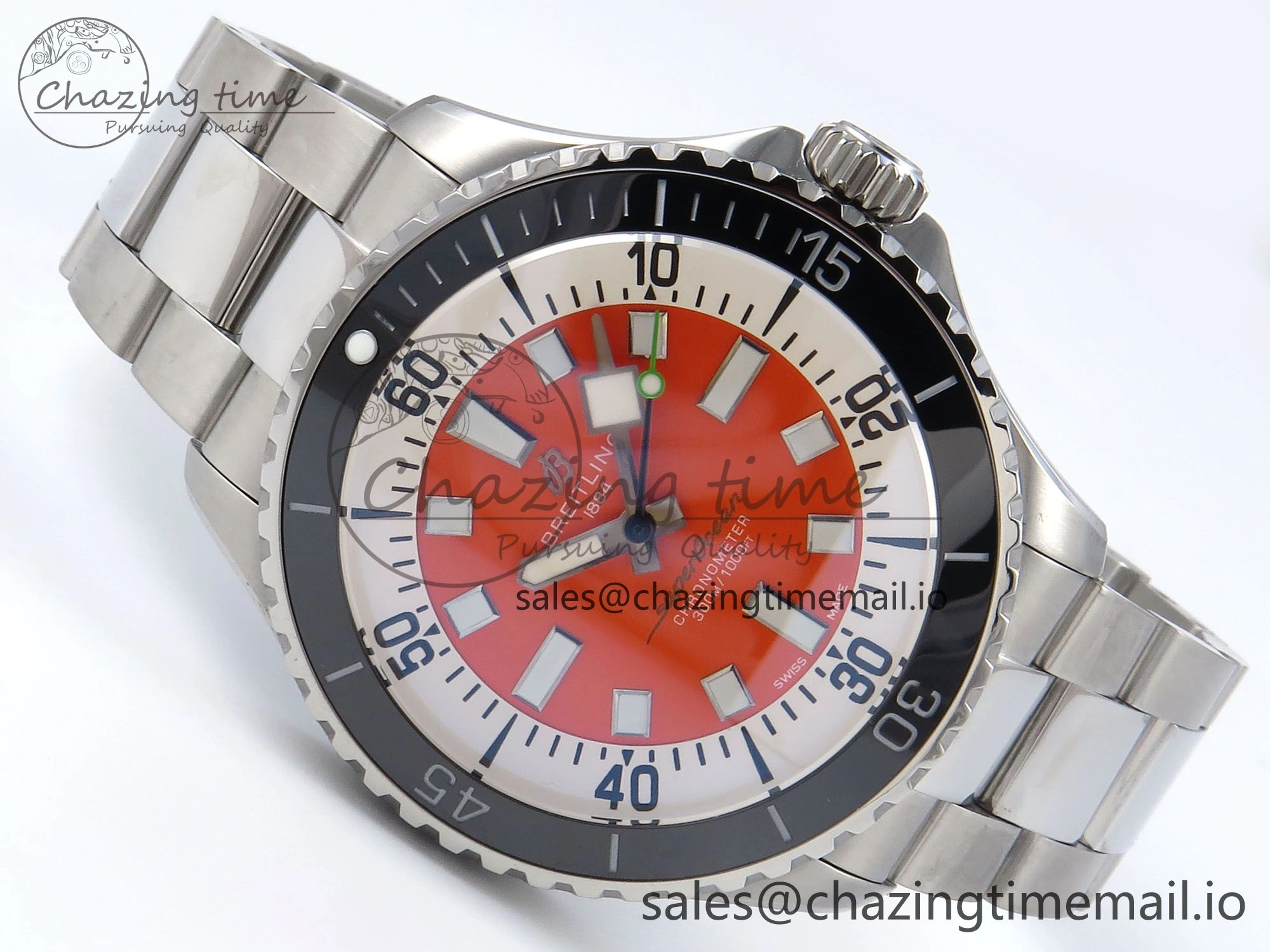 Superocean 44mm SS TF 1:1 Best Edition Orange Dial on SS Bracelet A2824