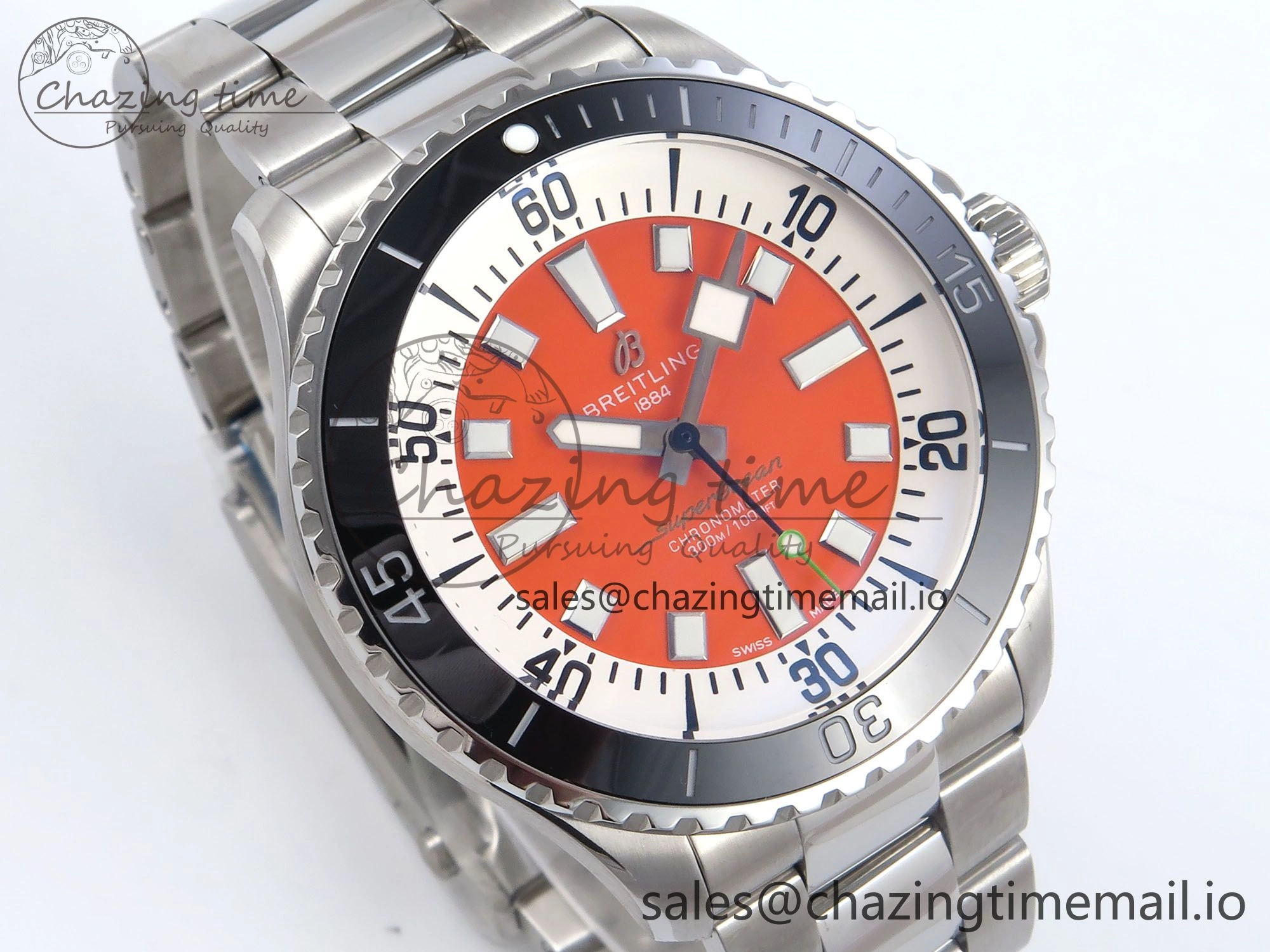 Superocean 44mm SS TF 1:1 Best Edition Orange Dial on SS Bracelet A2824