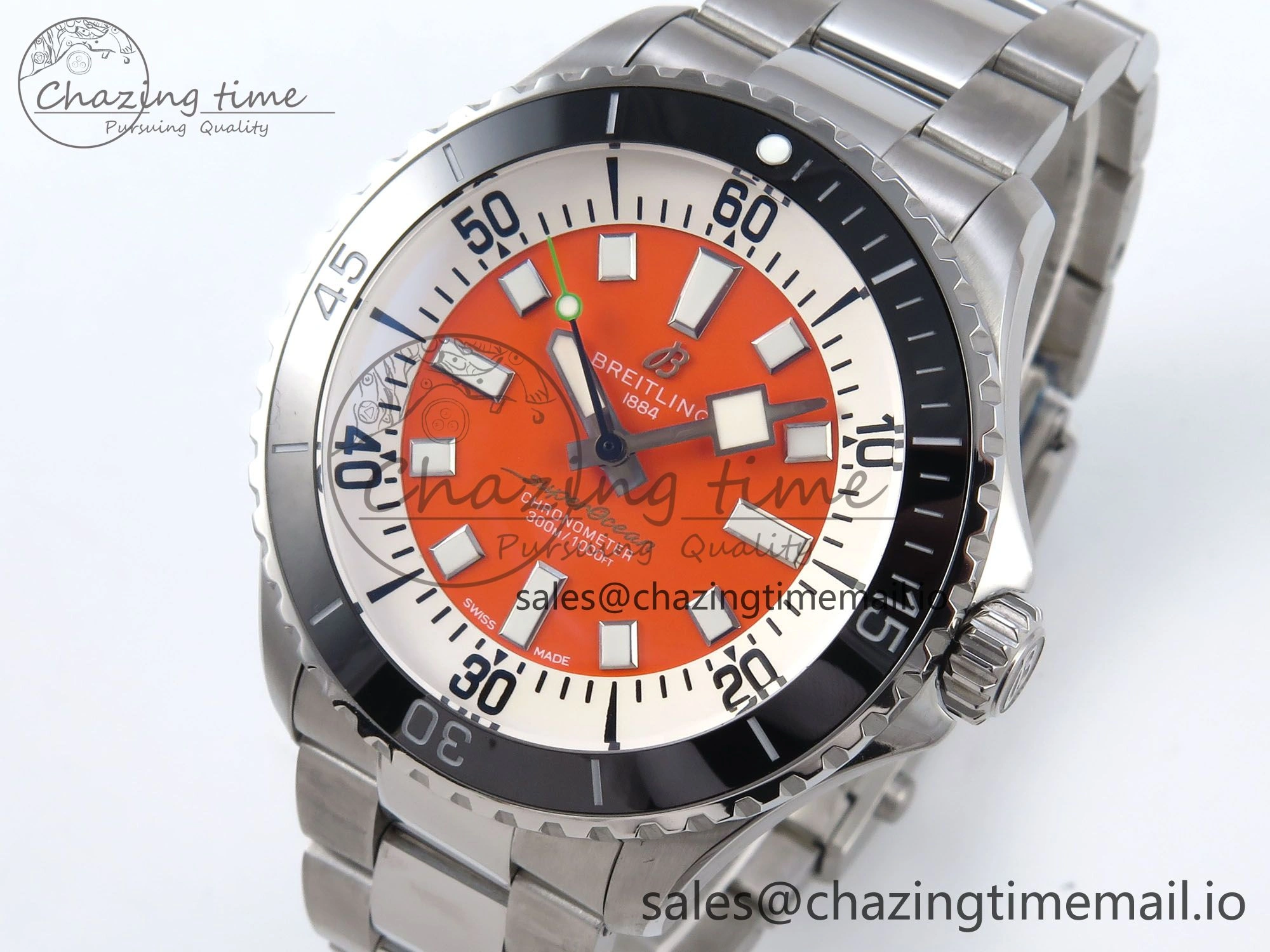 Superocean 44mm SS TF 1:1 Best Edition Orange Dial on SS Bracelet A2824