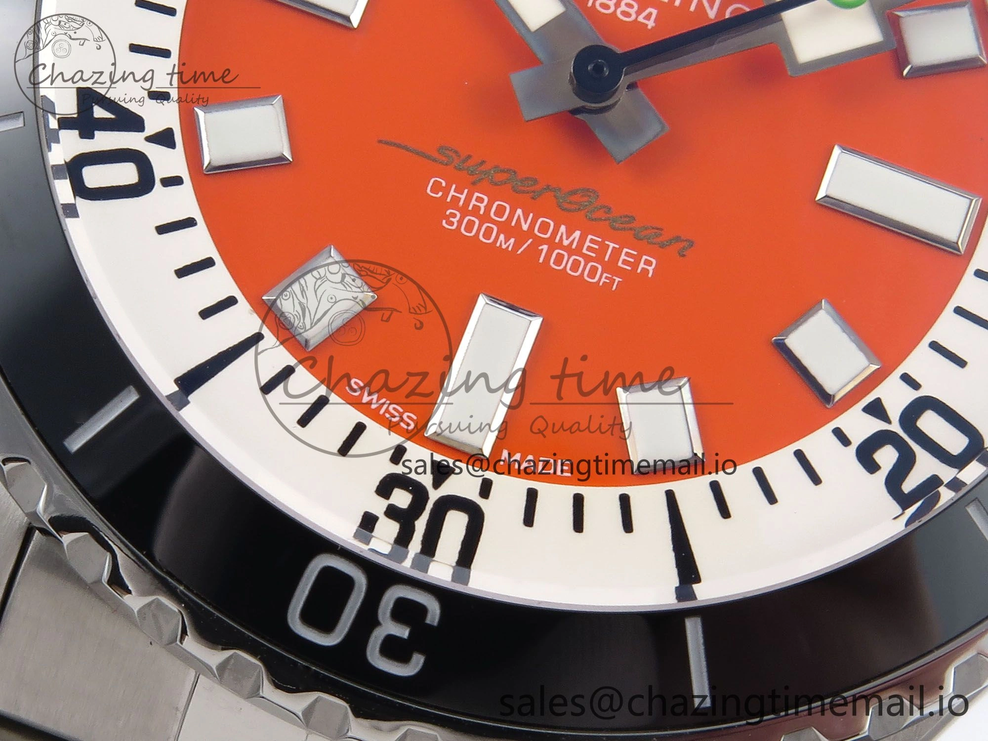 Superocean 44mm SS TF 1:1 Best Edition Orange Dial on SS Bracelet A2824