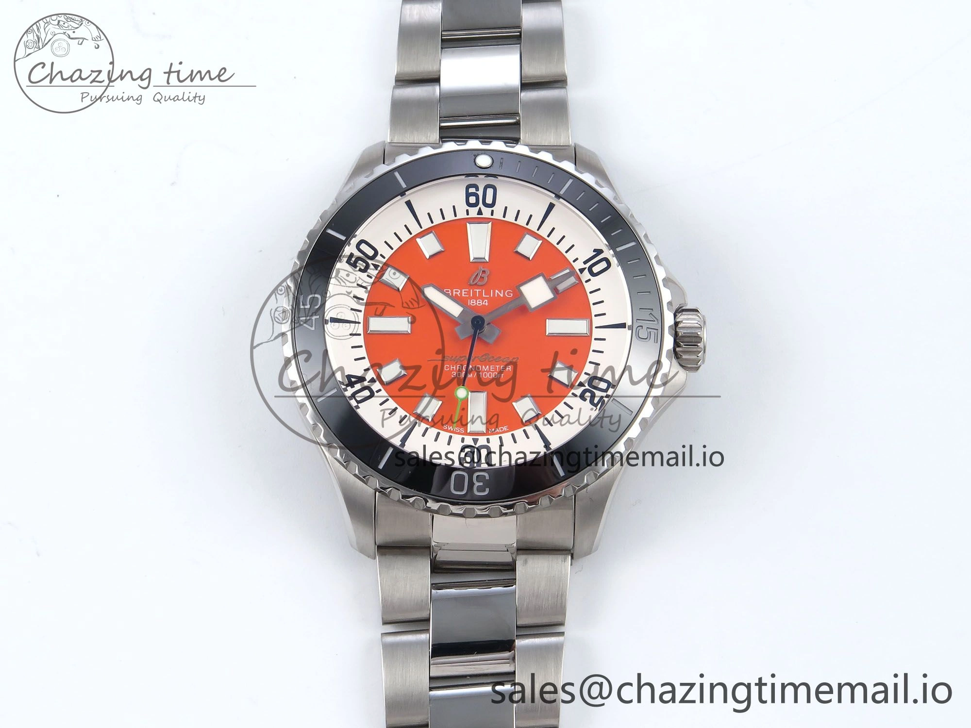 Superocean 44mm SS TF 1:1 Best Edition Orange Dial on SS Bracelet A2824