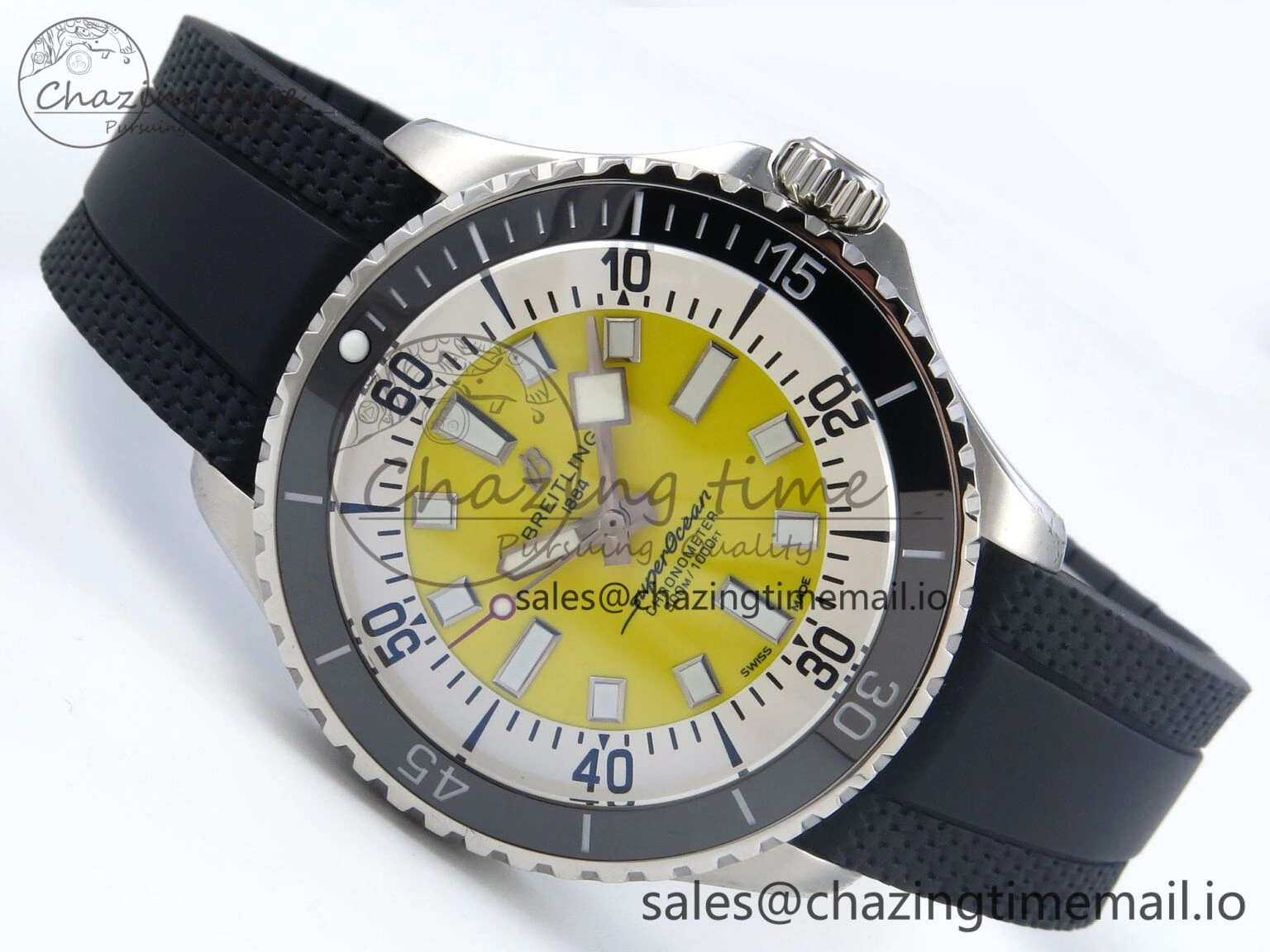 Superocean 44mm SS TF 1:1 Best Edition Yellow Dial Black Bezel on Black Rubber Strap A2824