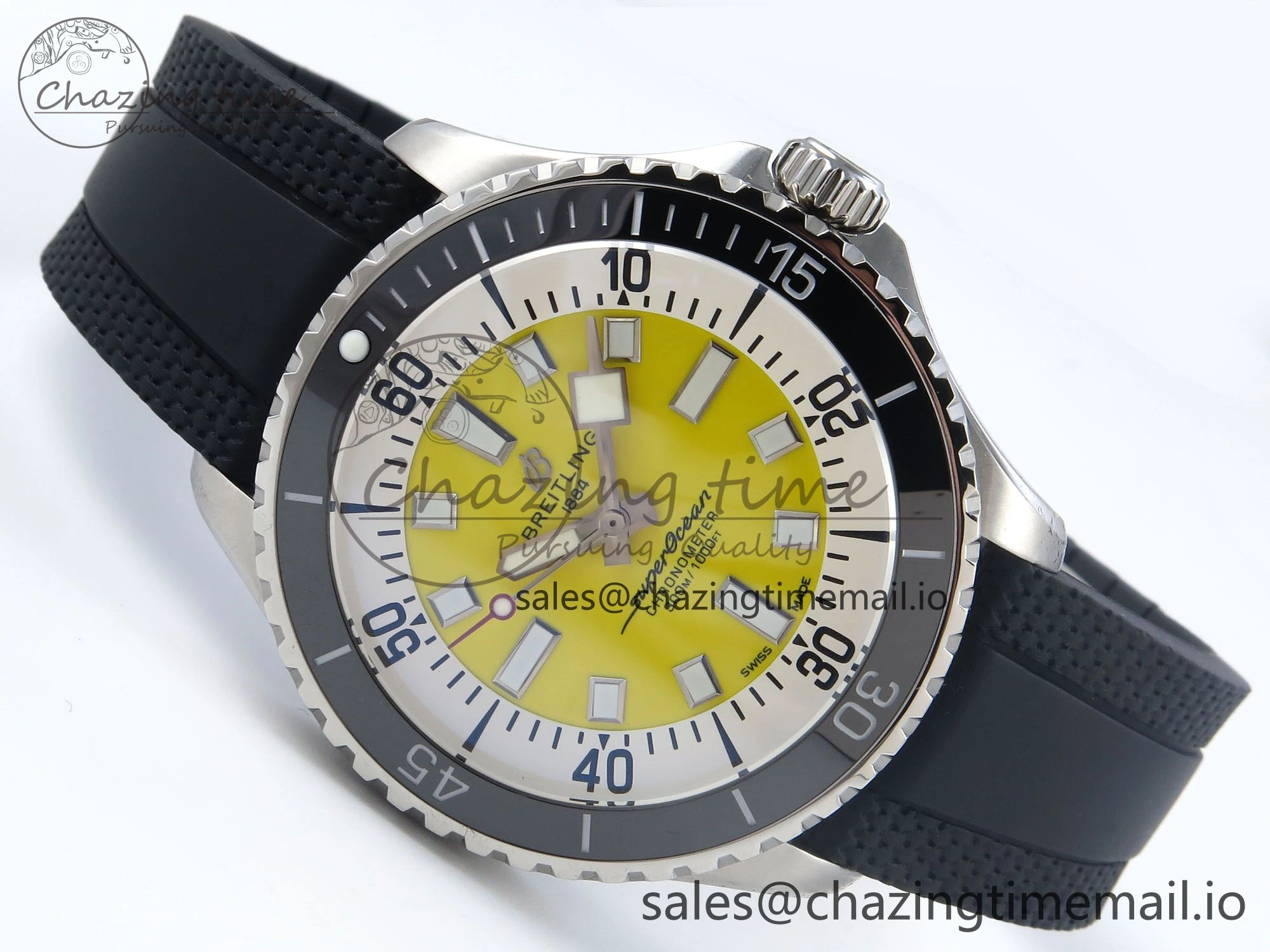 Superocean 44mm SS TF 1:1 Best Edition Yellow Dial Black Bezel on Black Rubber Strap A2824